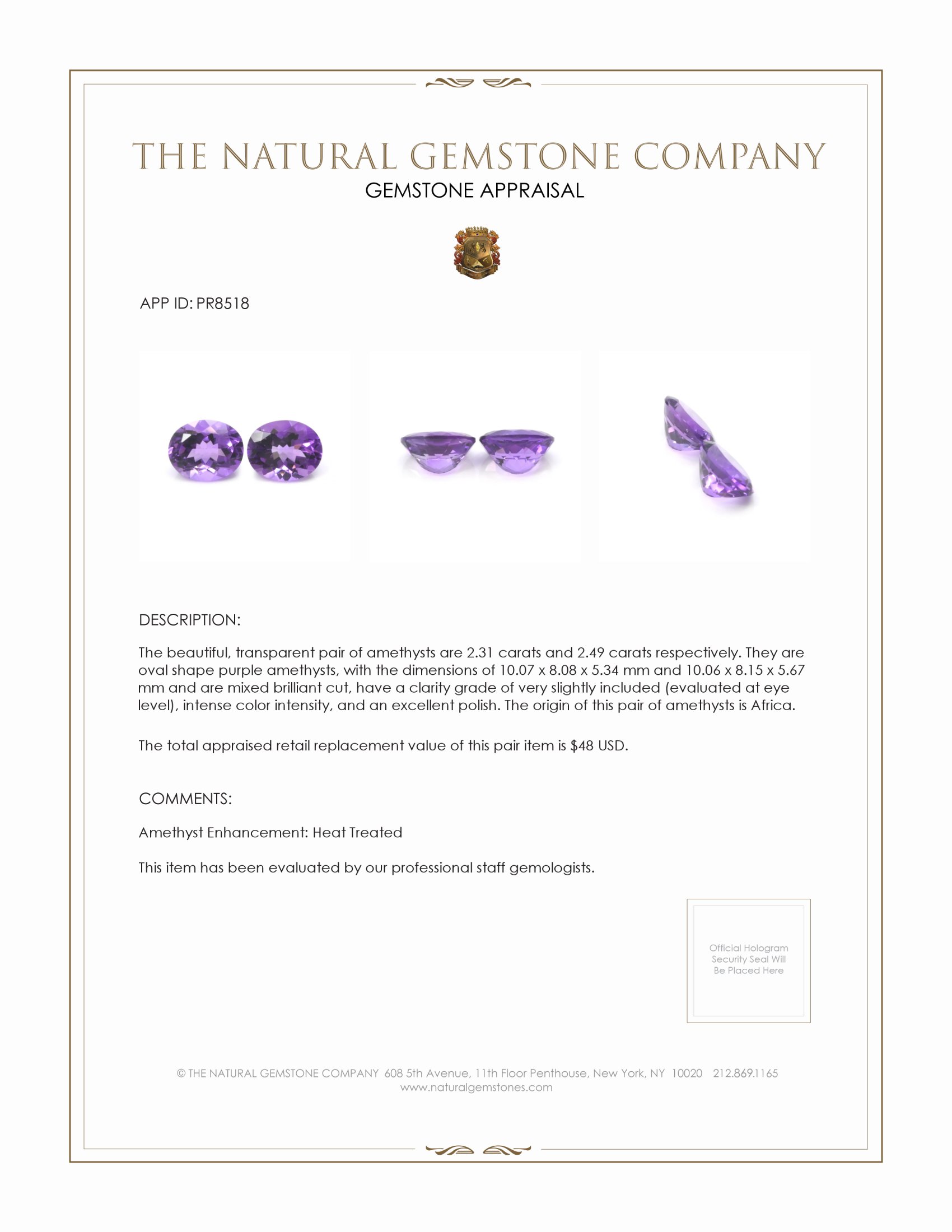 4.80 Ct.Tw. Amethyst Pair from Africa