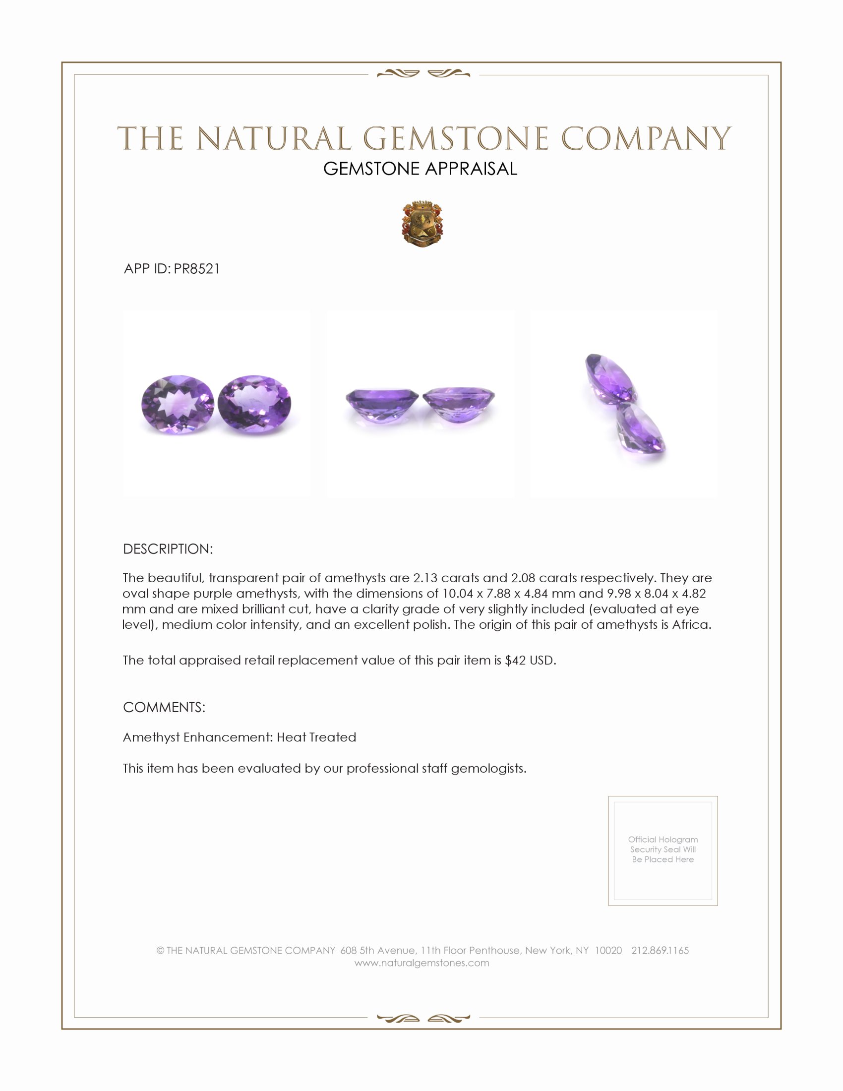 4.21 Ct.Tw. Purple Amethyst Pair from Africa