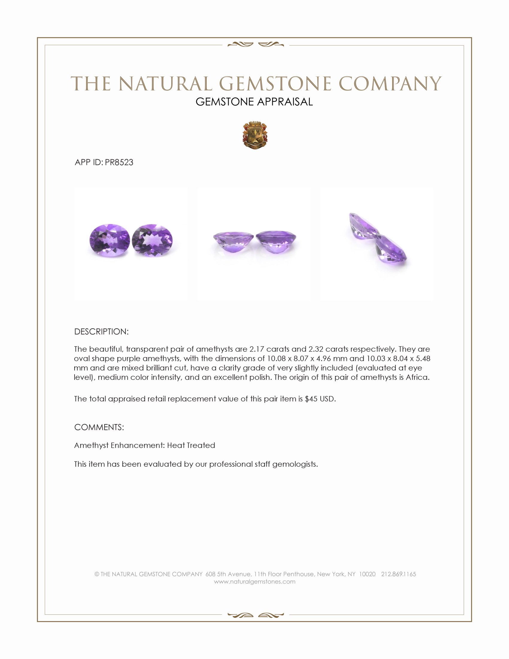 4.49 Ct.Tw. Purple Amethyst Pair from Africa