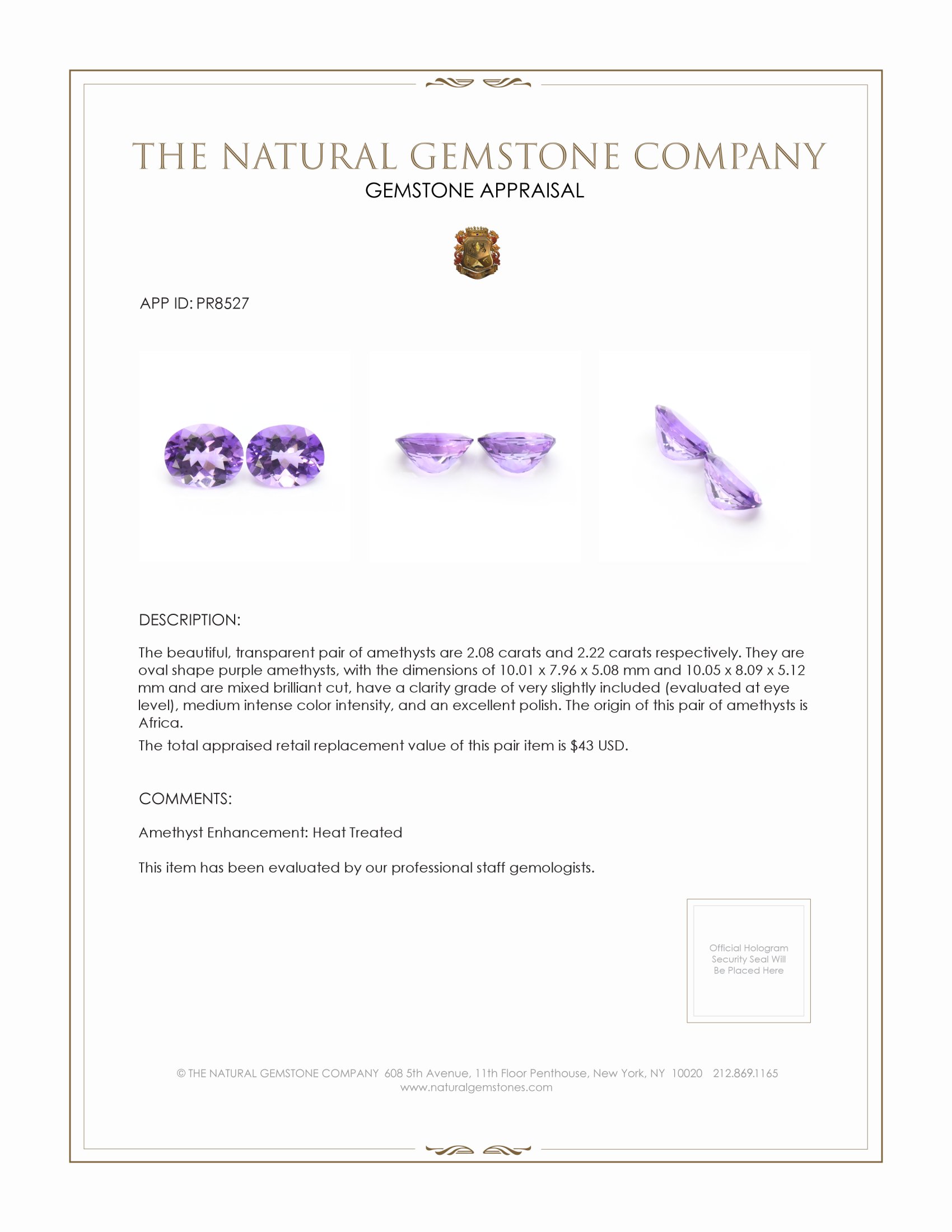 4.30 Ct.Tw. Purple Amethyst Pair from Africa