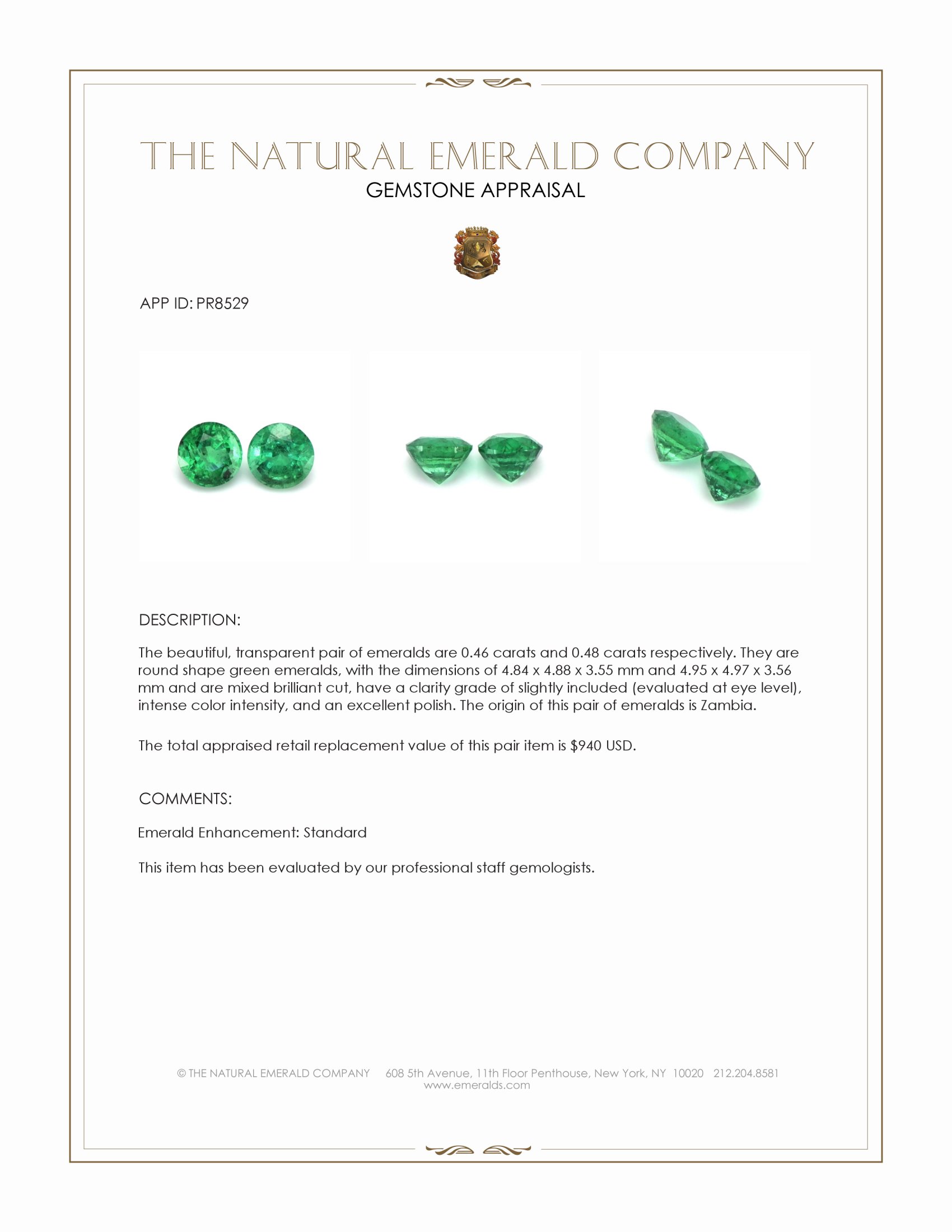 0.94 Ct.Tw. Emerald Pair from Zambia