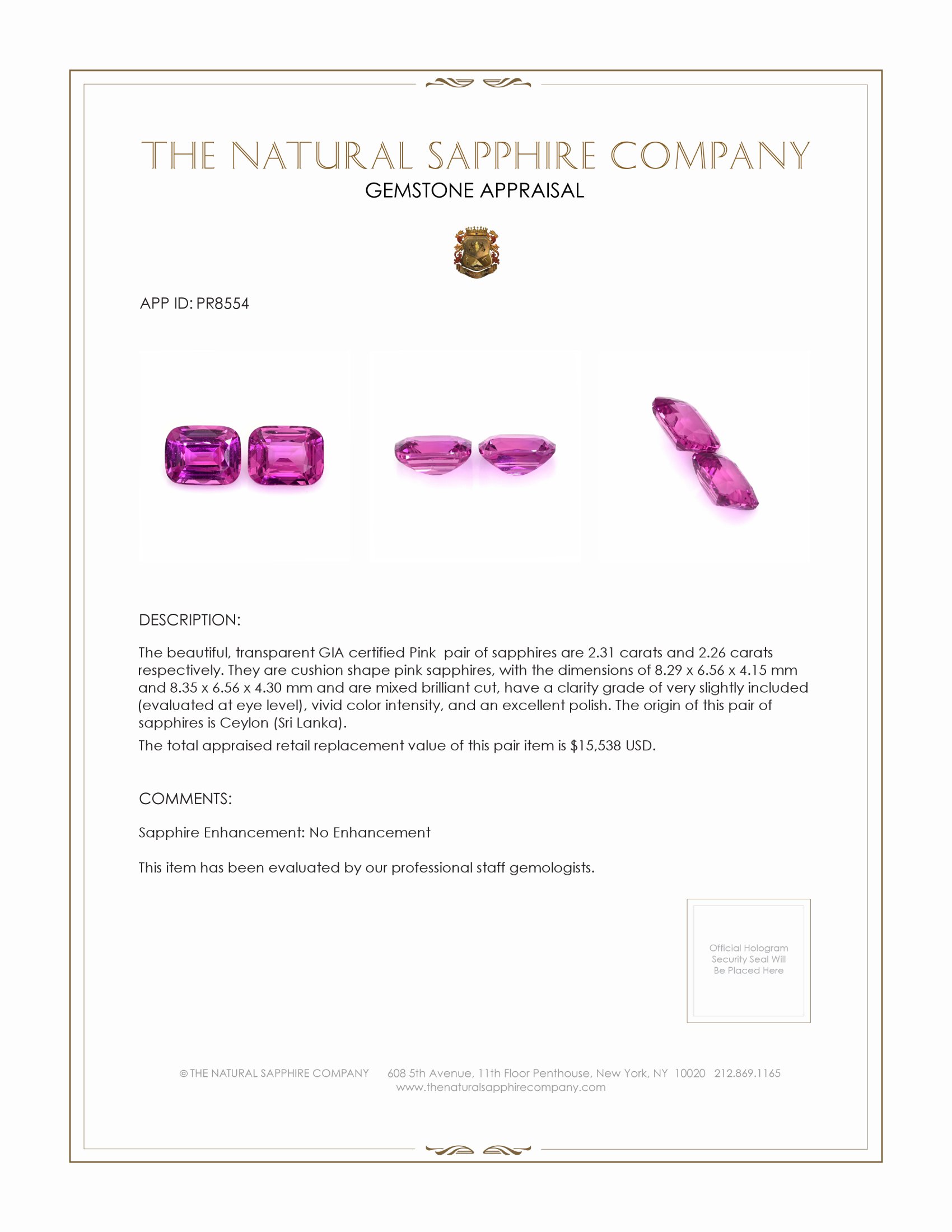 4.57 Ct.Tw. Pink Sapphire Pair from Ceylon (Sri Lanka)