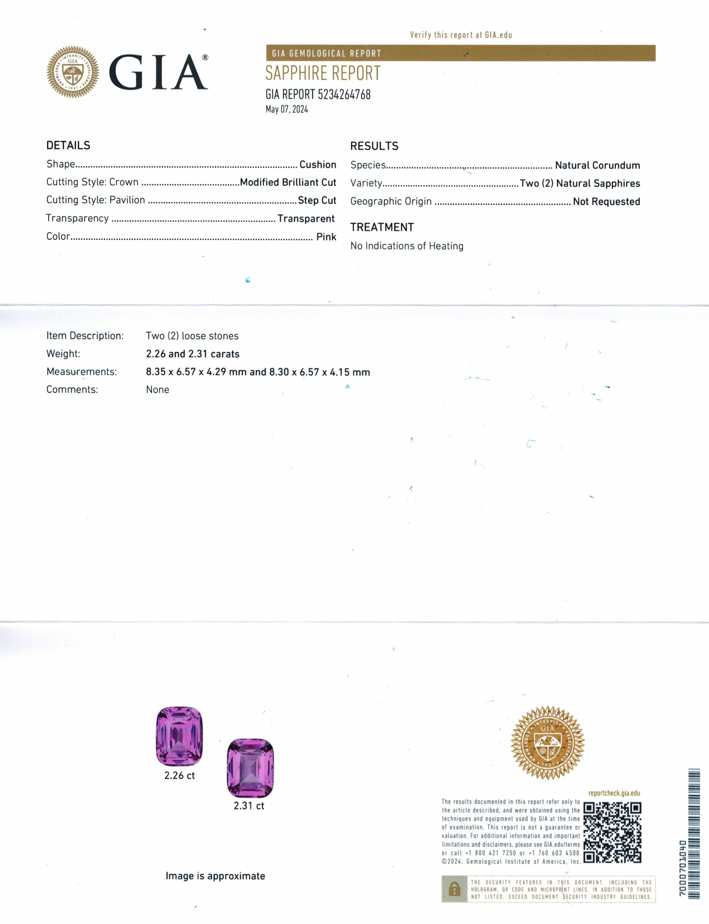 4.57 Ct.Tw. Pink Sapphire Pair from Ceylon (Sri Lanka)