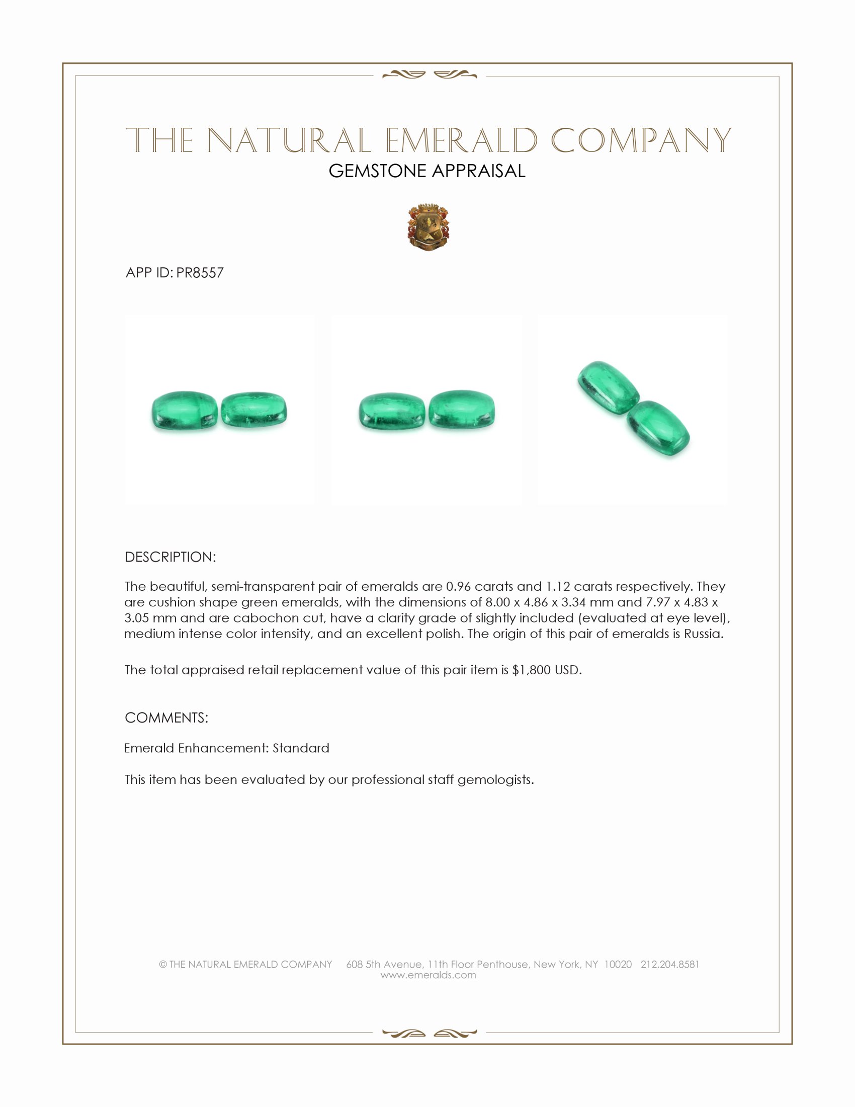 2.08 Ct.Tw. Cabochon Emerald Pair from Russia