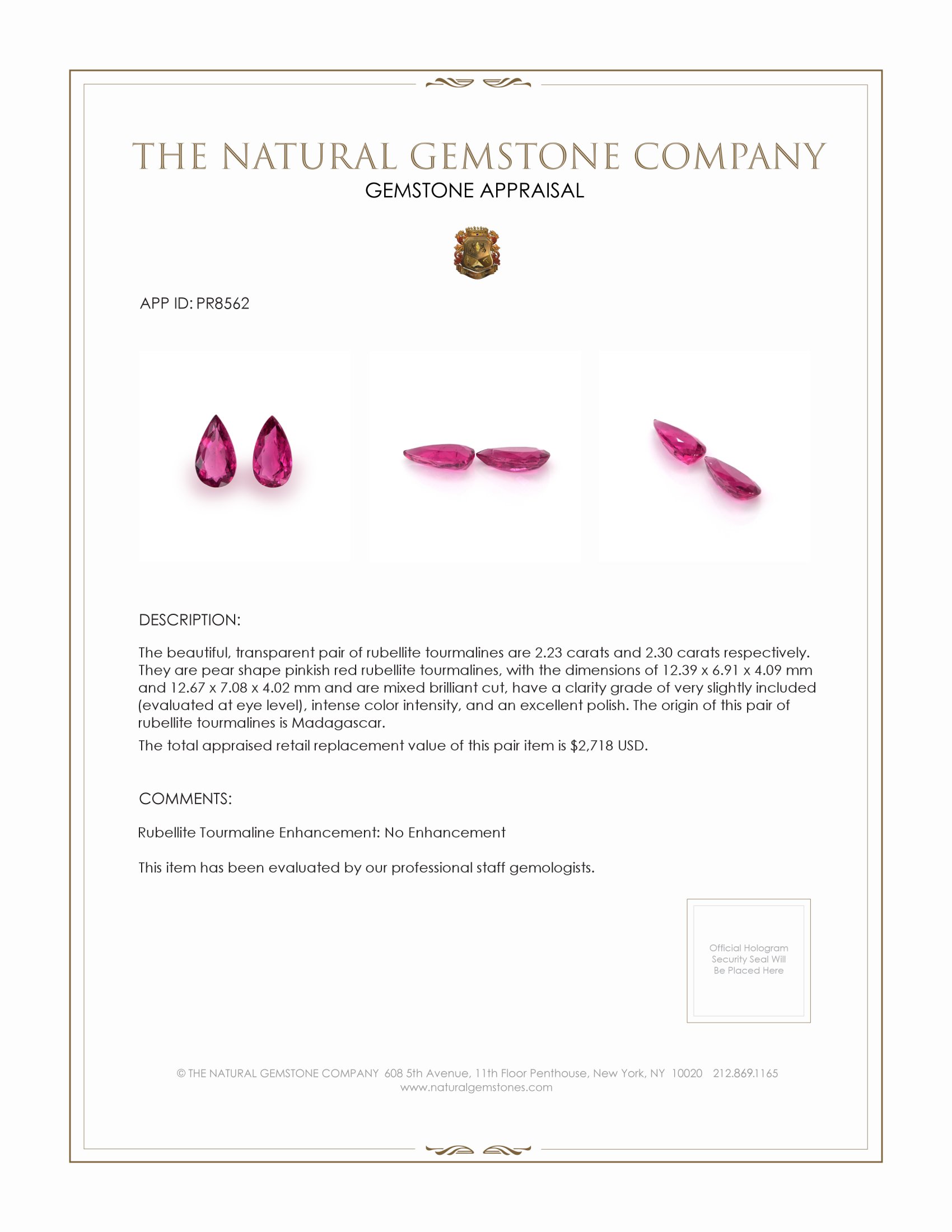 4.53 Ct.Tw. Rubellite Tourmaline Pair from Madagascar