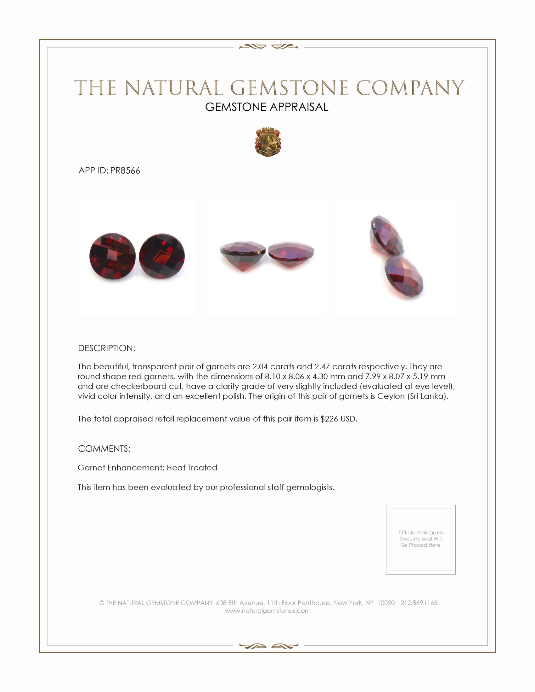 4.51 Ct.Tw. Red Garnet Pair from Ceylon (Sri Lanka)