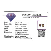 3.52 Ct.Tw.Total Carat Weight Yellowish Green Sapphire Pair from Ceylon (Sri Lanka) Scan Report