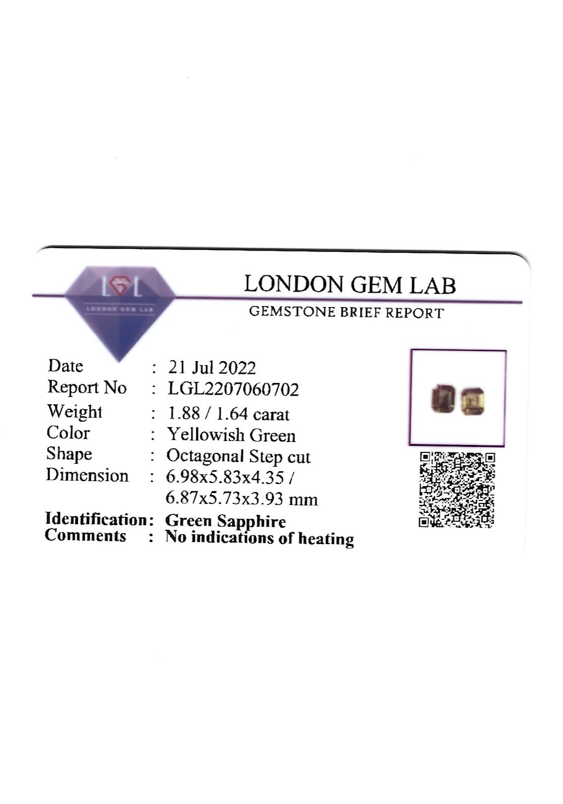 3.52 Ct.Tw. Yellowish Green Sapphire Pair from Ceylon (Sri Lanka)