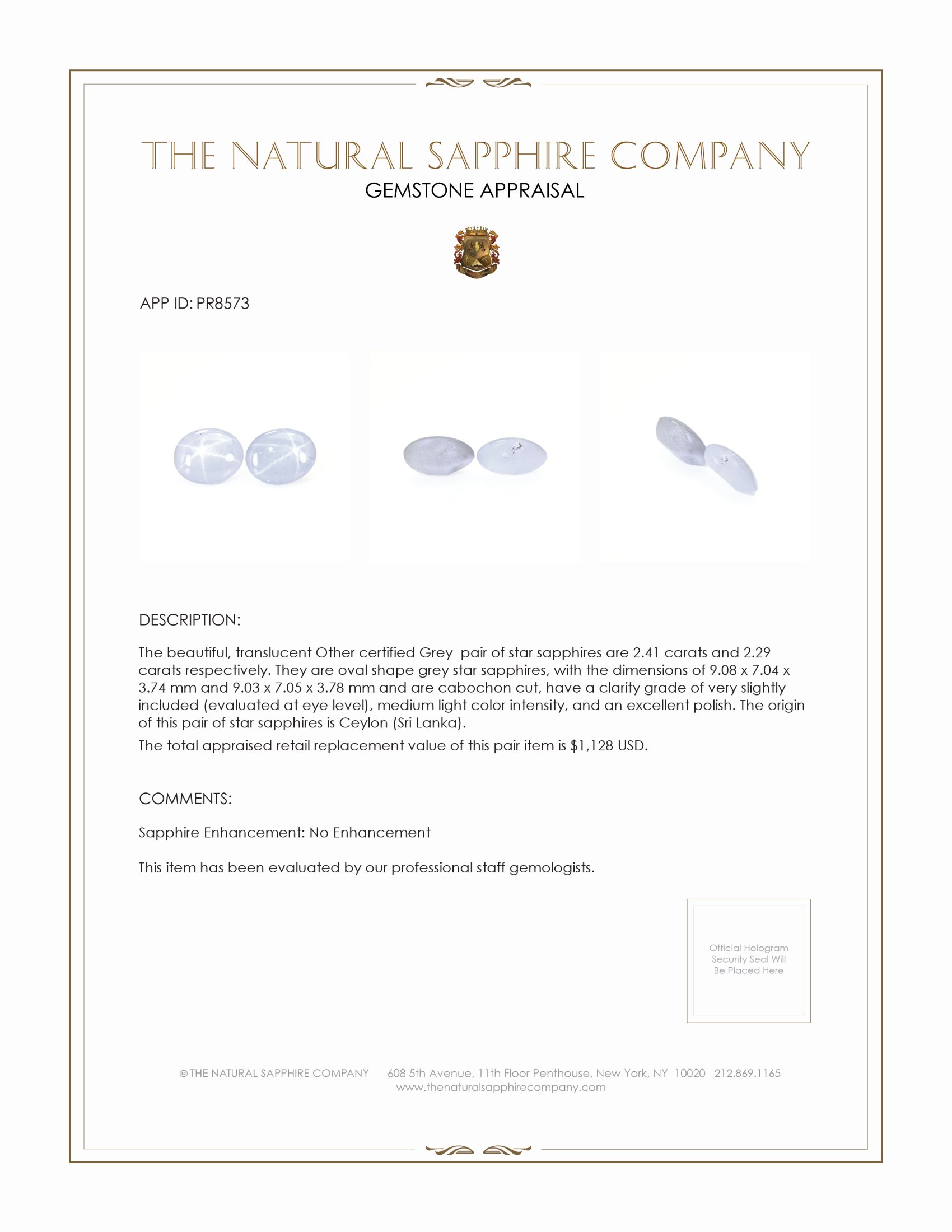 4.70 Ct.Tw. Grey Star Sapphire Pair from Ceylon (Sri Lanka)