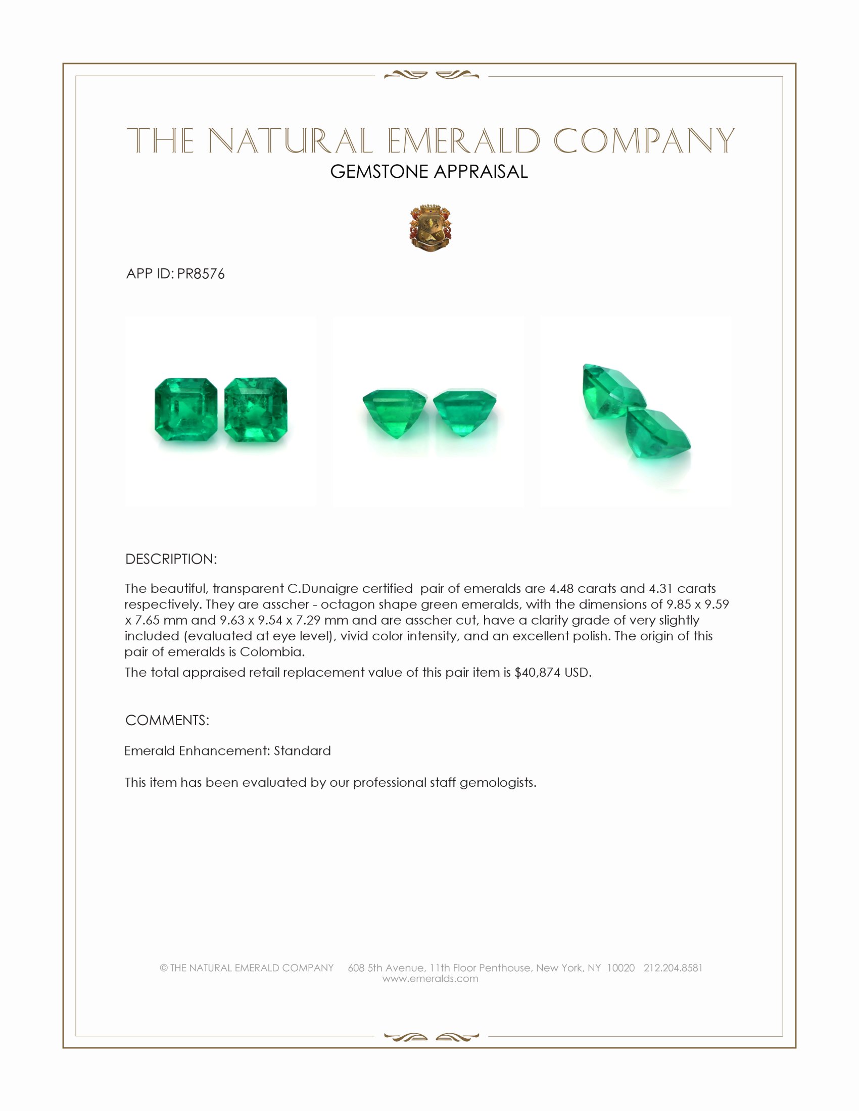 8.79 Ct.Tw. Emerald Pair from Colombia