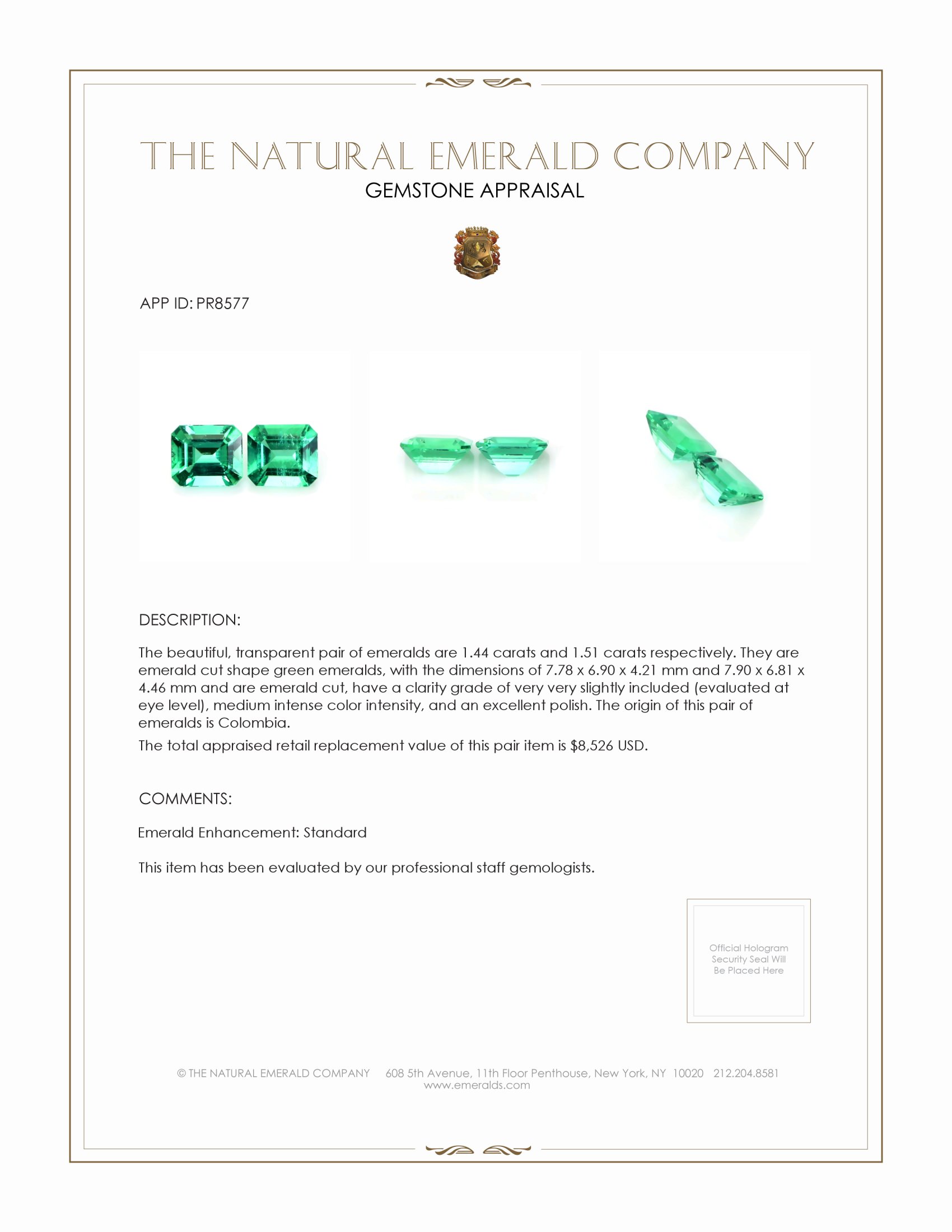 2.95 Ct.Tw. Emerald Pair from Colombia
