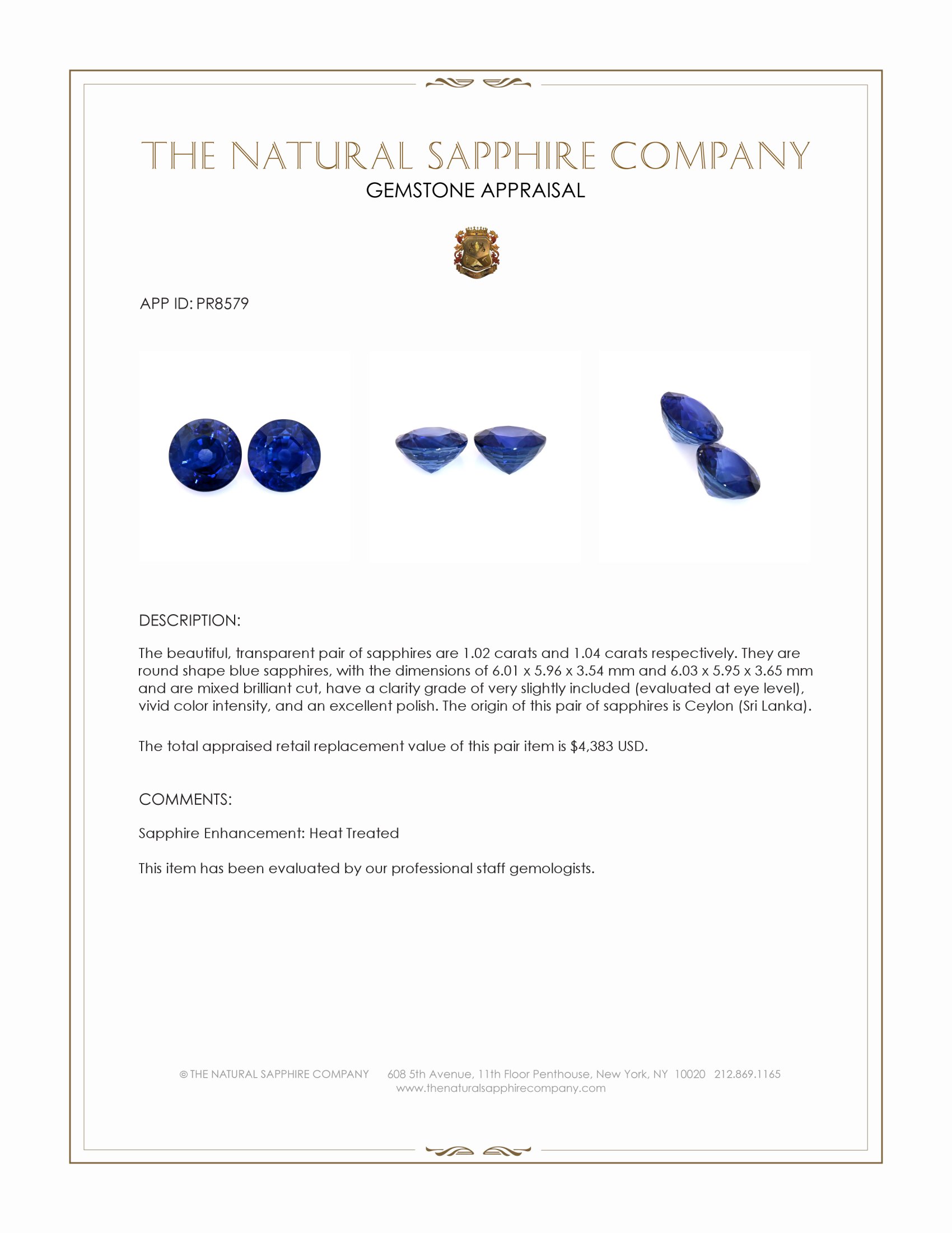2.06 Ct.Tw. Blue Sapphire Pair from Ceylon (Sri Lanka)