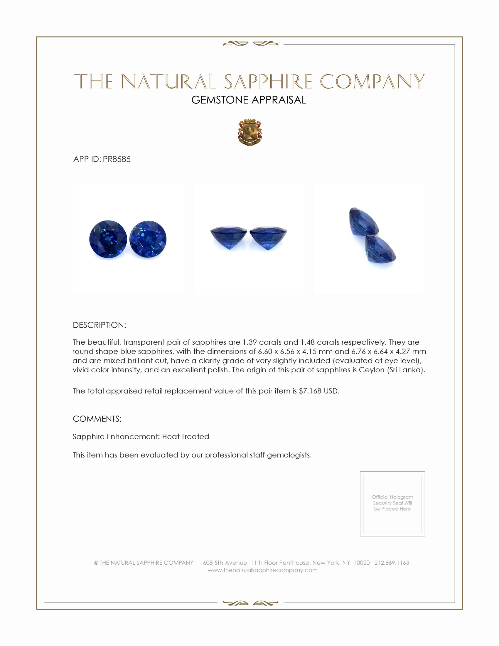 2.87 Ct.Tw. Blue Sapphire Pair from Ceylon (Sri Lanka)