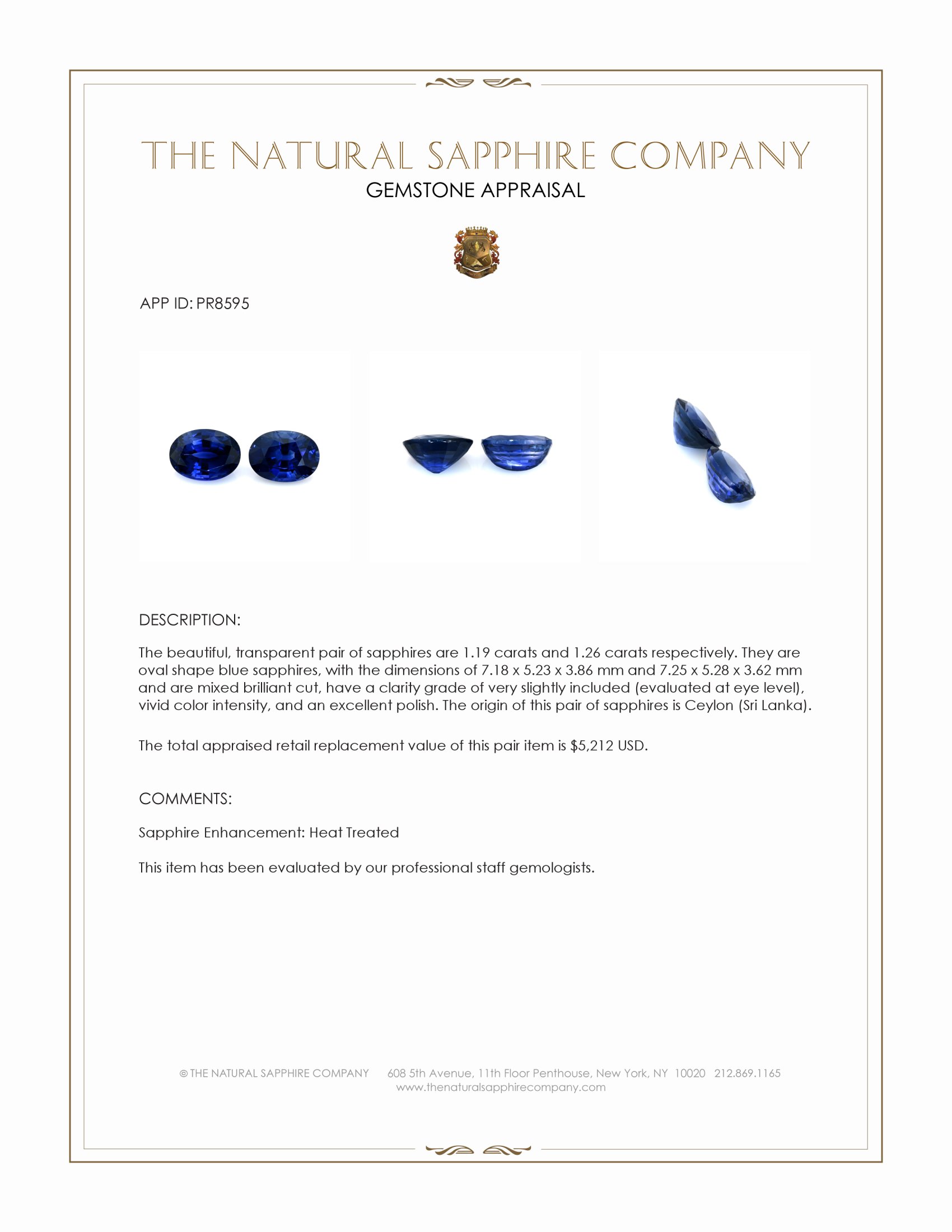 2.45 Ct.Tw. Blue Sapphire Pair from Ceylon (Sri Lanka)
