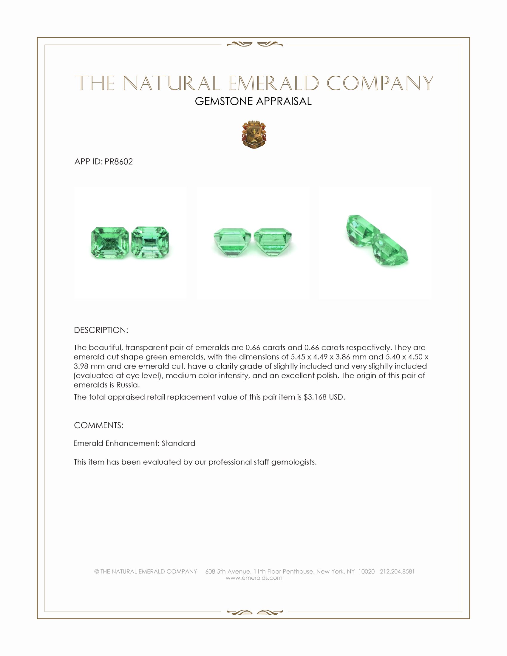 1.32 Ct.Tw. Emerald Pair from Russia
