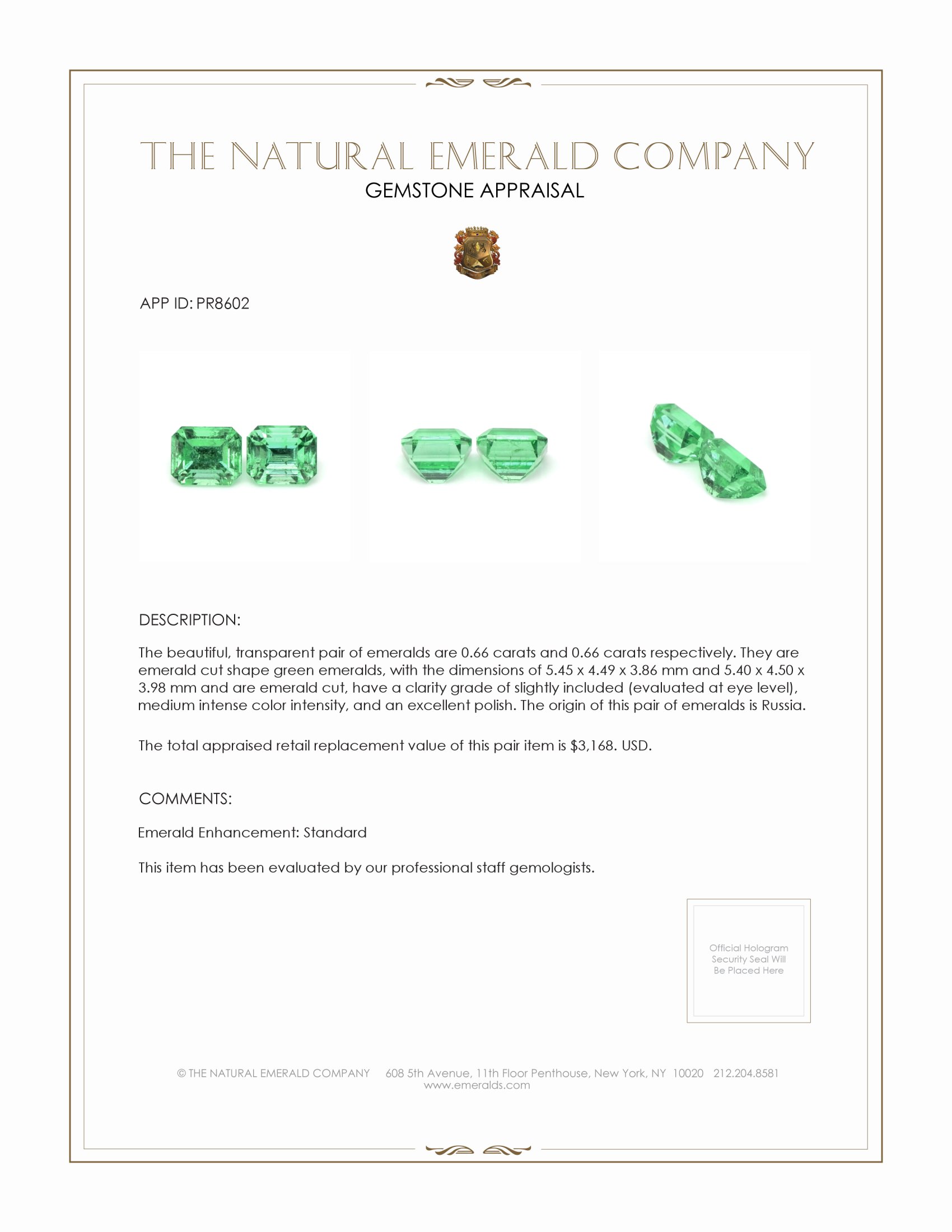 1.32 Ct.Tw. Emerald Pair from Russia