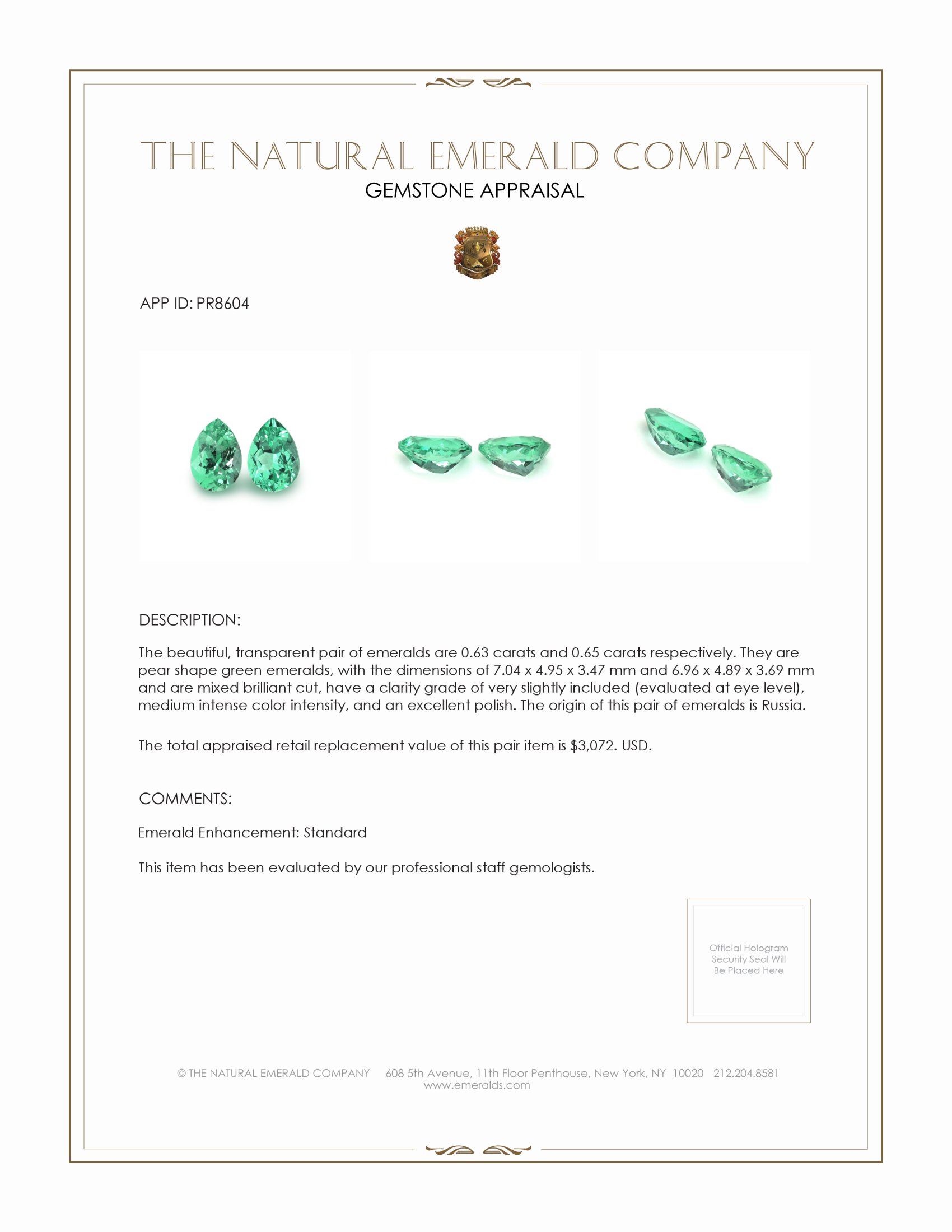 1.28 Ct.Tw. Emerald Pair from Russia