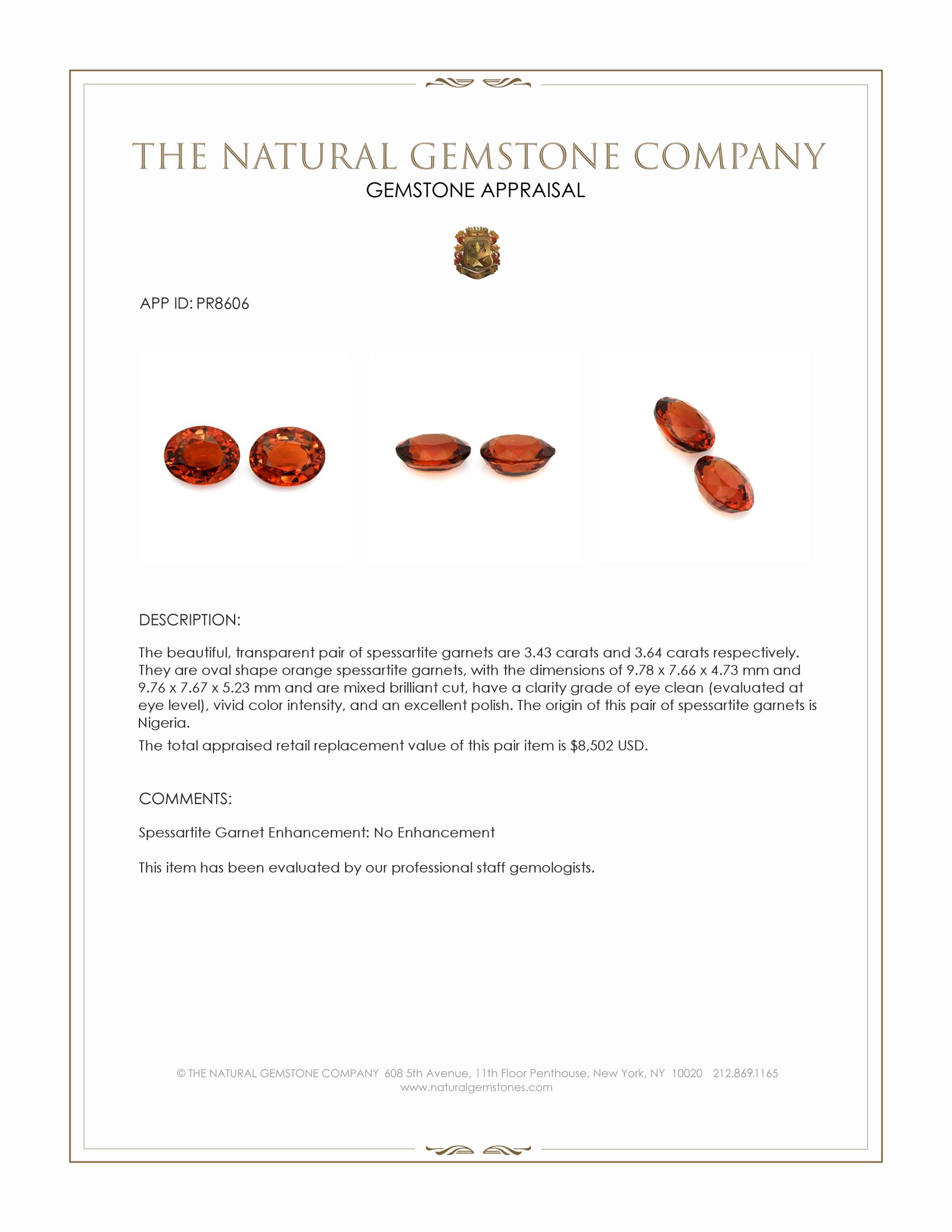 7.07 Ct.Tw. Orange Spessartite Garnet Pair from Nigeria