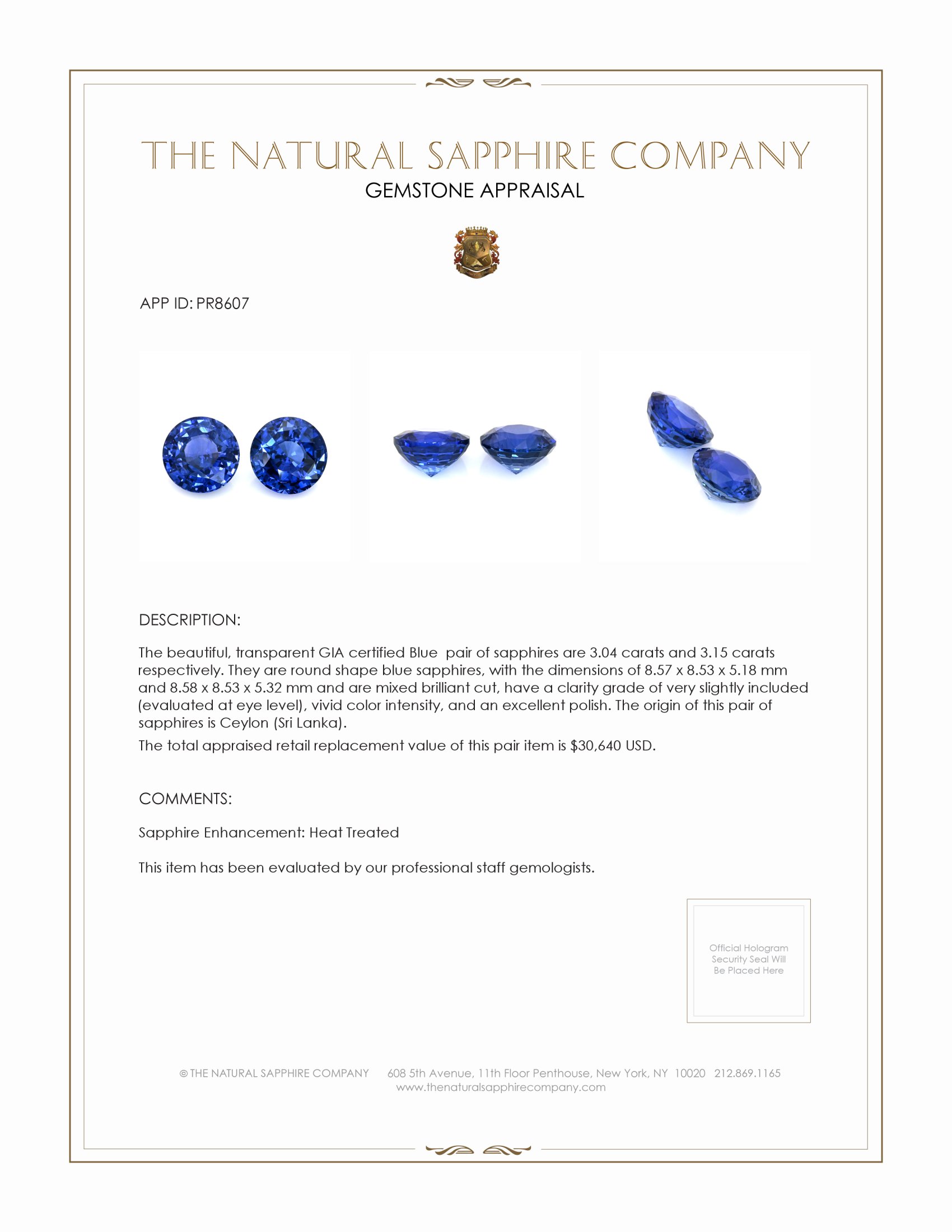 6.19 Ct.Tw. Blue Sapphire Pair from Ceylon (Sri Lanka)