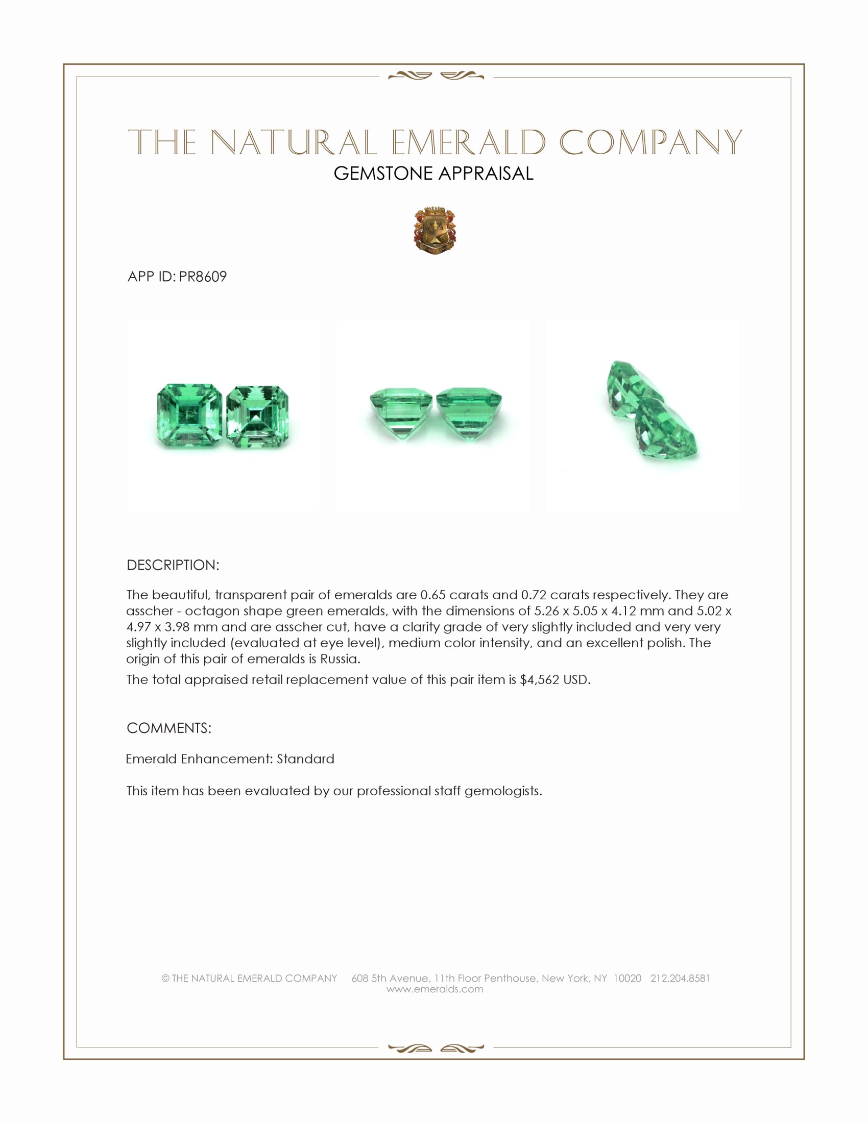 1.37 Ct.Tw. Emerald Pair from Russia