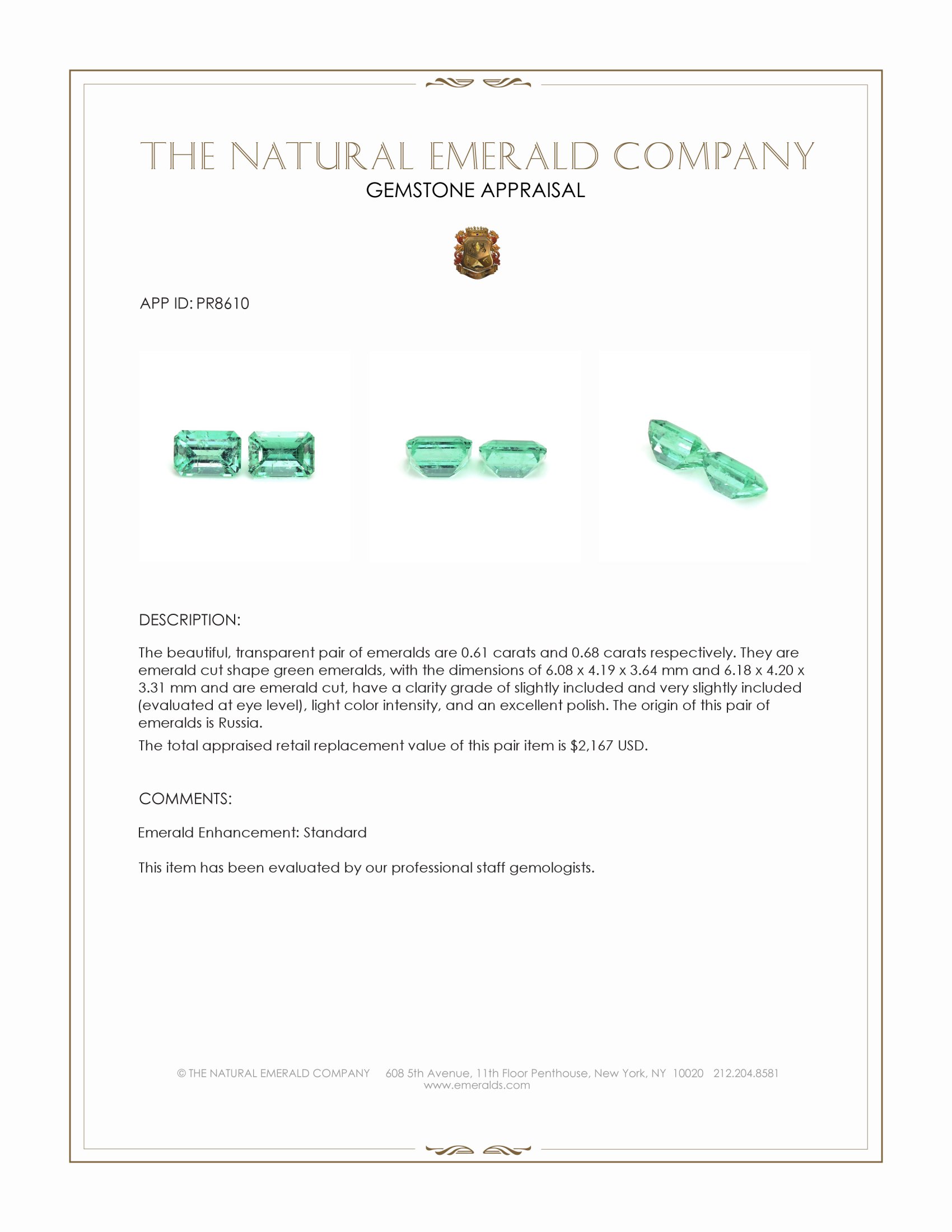 1.29 Ct.Tw. Emerald Pair from Russia