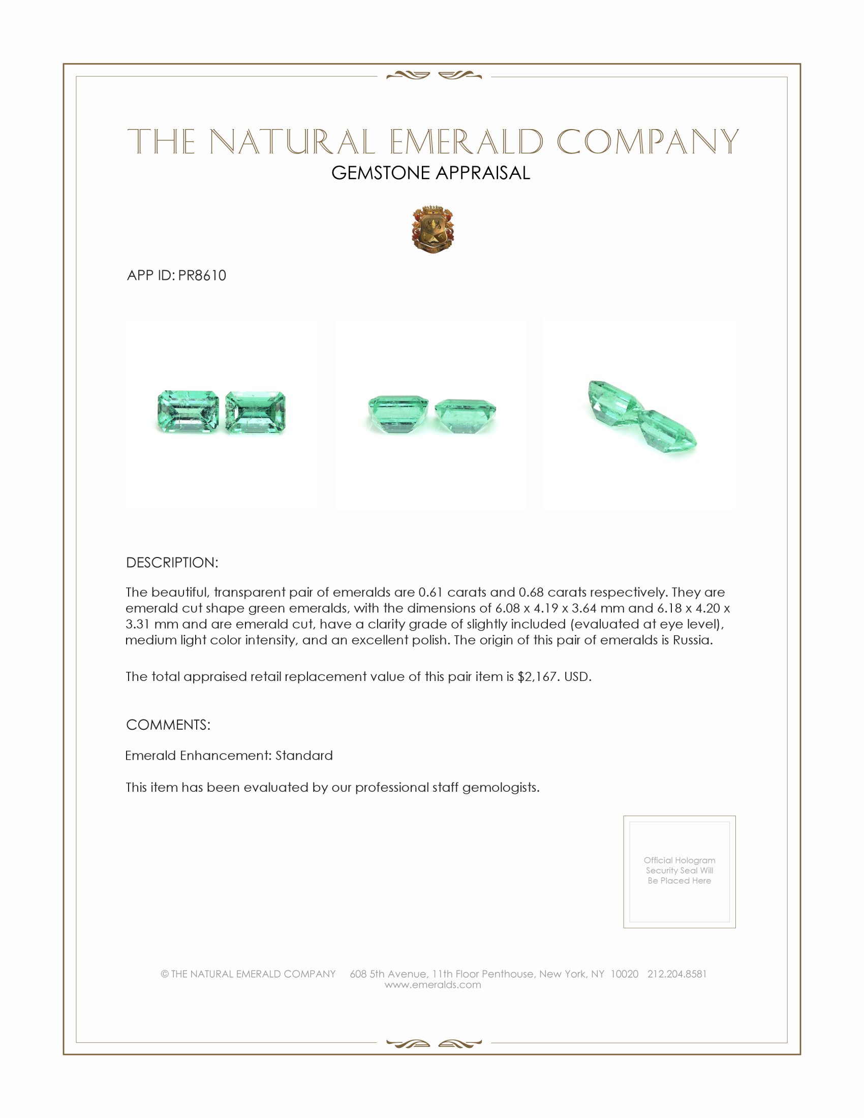 1.29 Ct.Tw. Emerald Pair from Russia