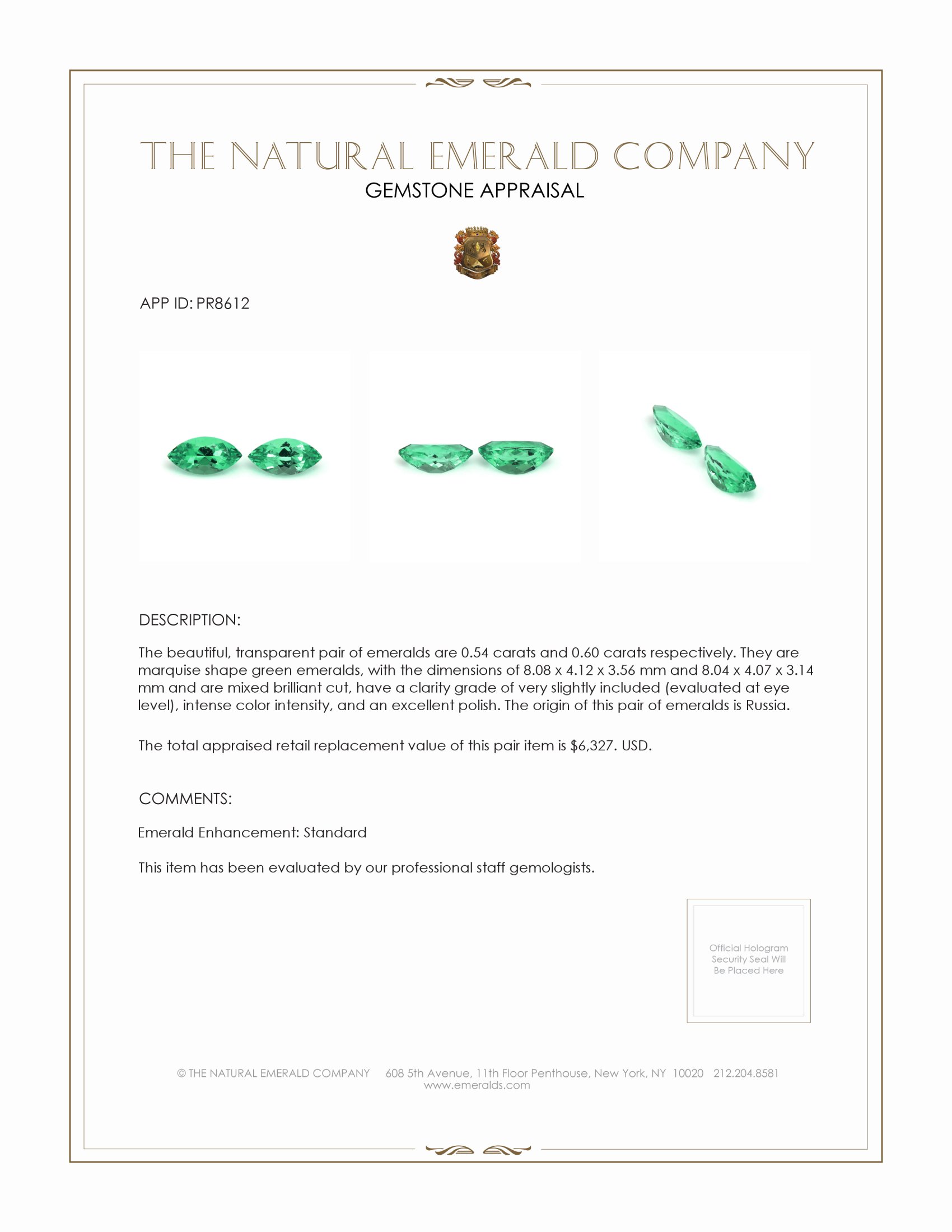 1.14 Ct.Tw. Emerald Pair from Russia