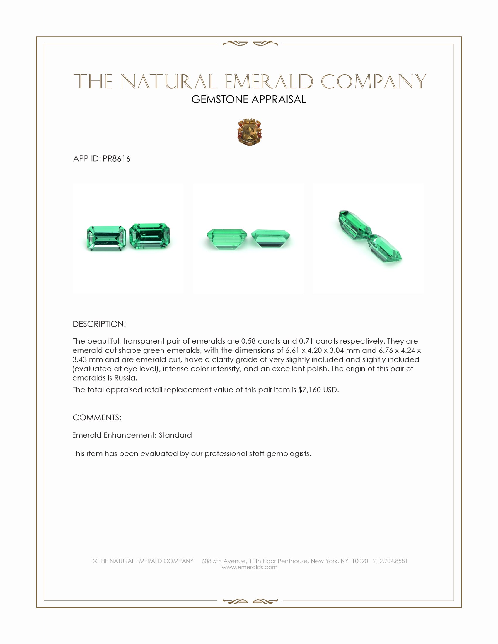 1.29 Ct.Tw. Emerald Pair from Russia