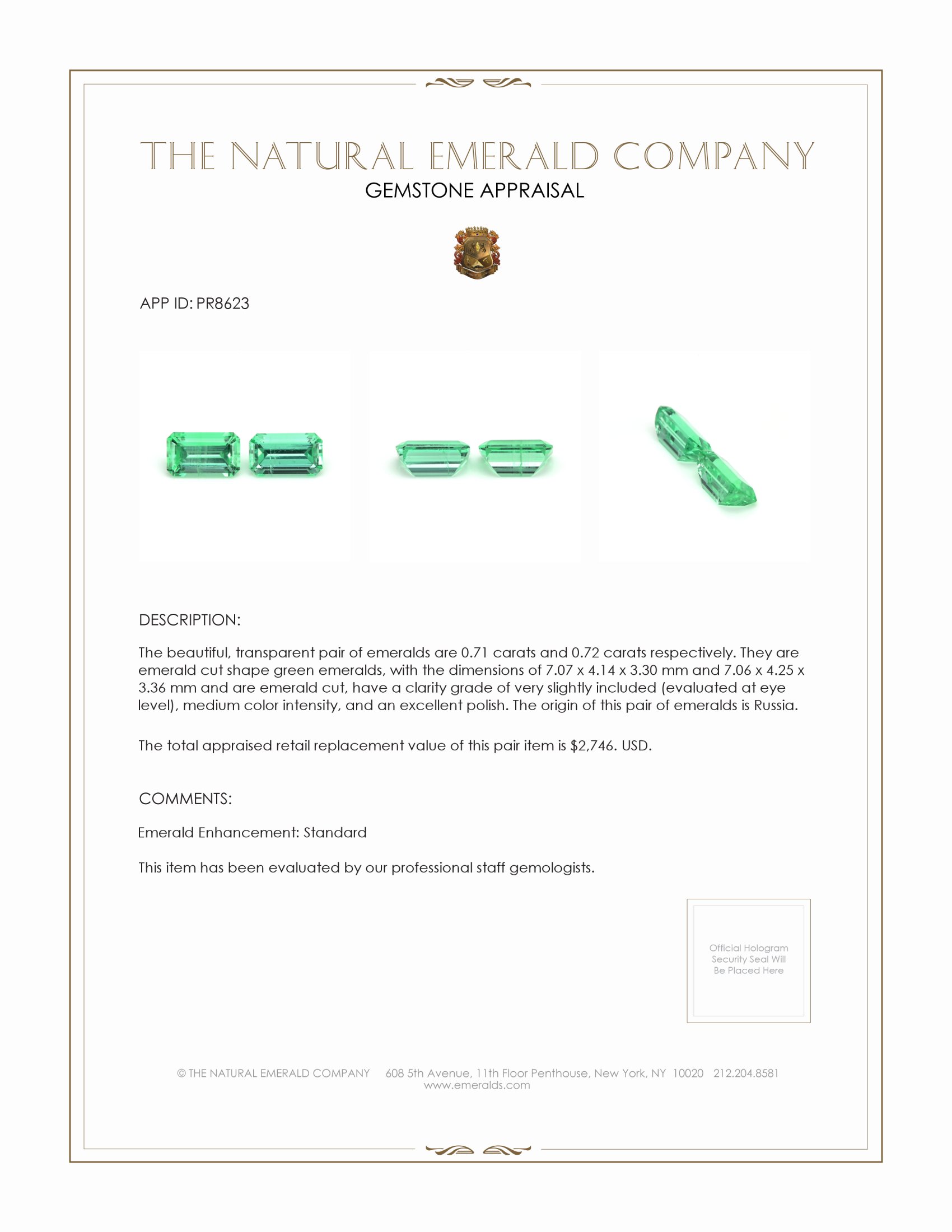 1.43 Ct.Tw. Emerald Pair from Russia