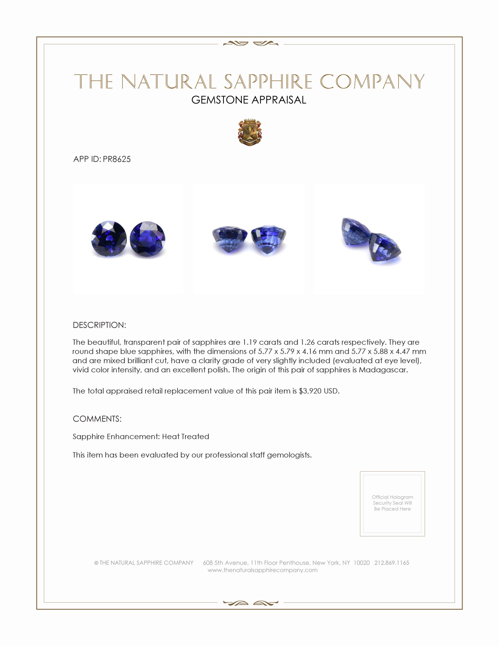 2.45 Ct.Tw. Blue Sapphire Pair from Madagascar