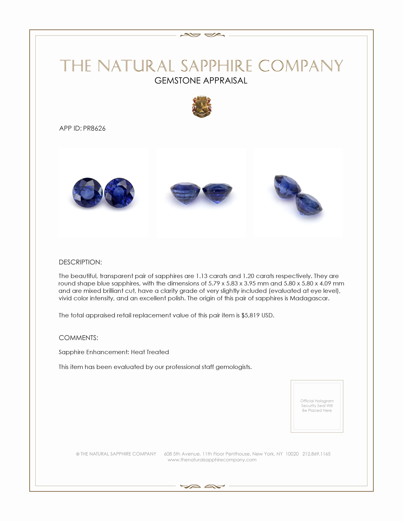 2.33 Ct.Tw. Blue Sapphire Pair from Madagascar