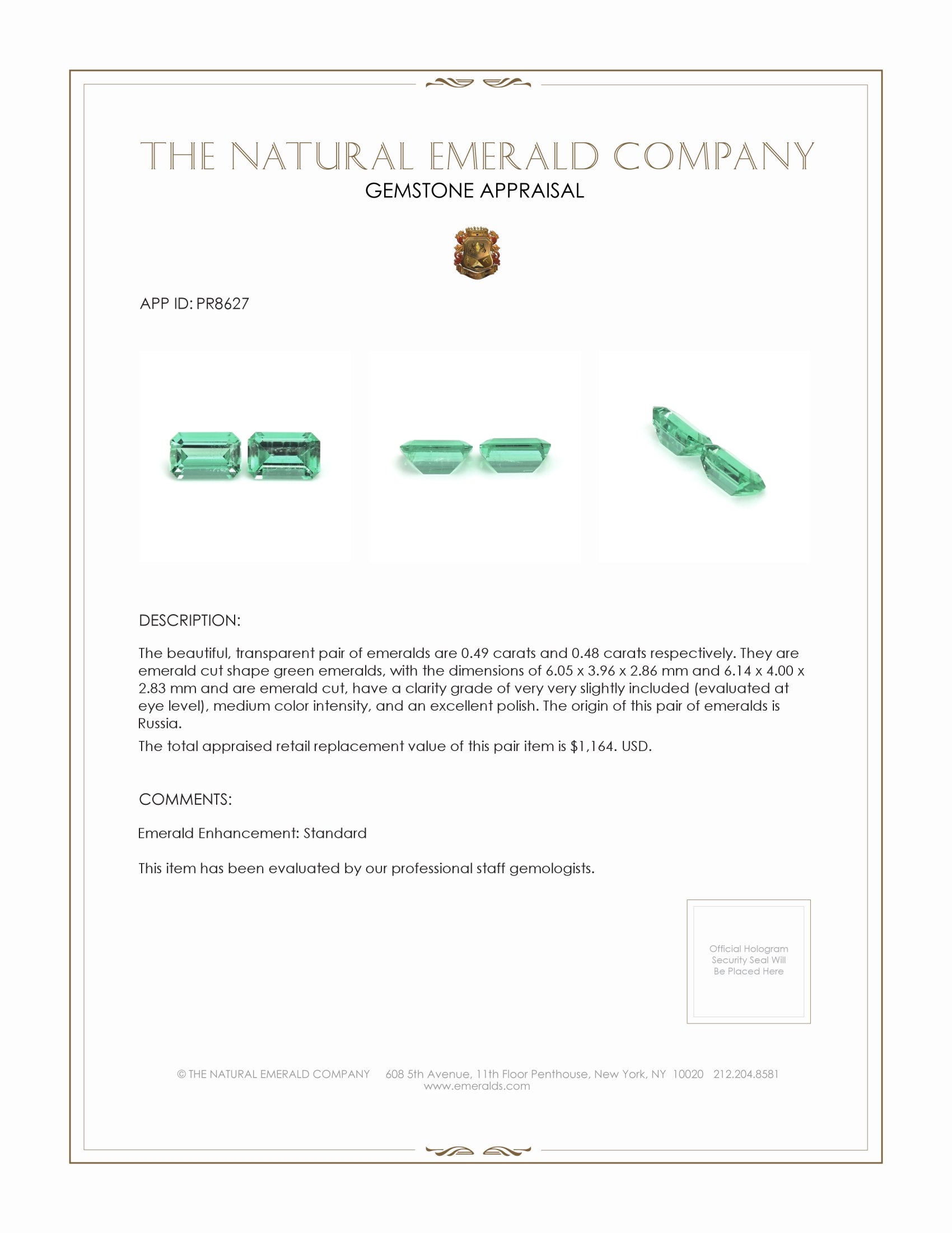 0.97 Ct.Tw. Emerald Pair from Russia