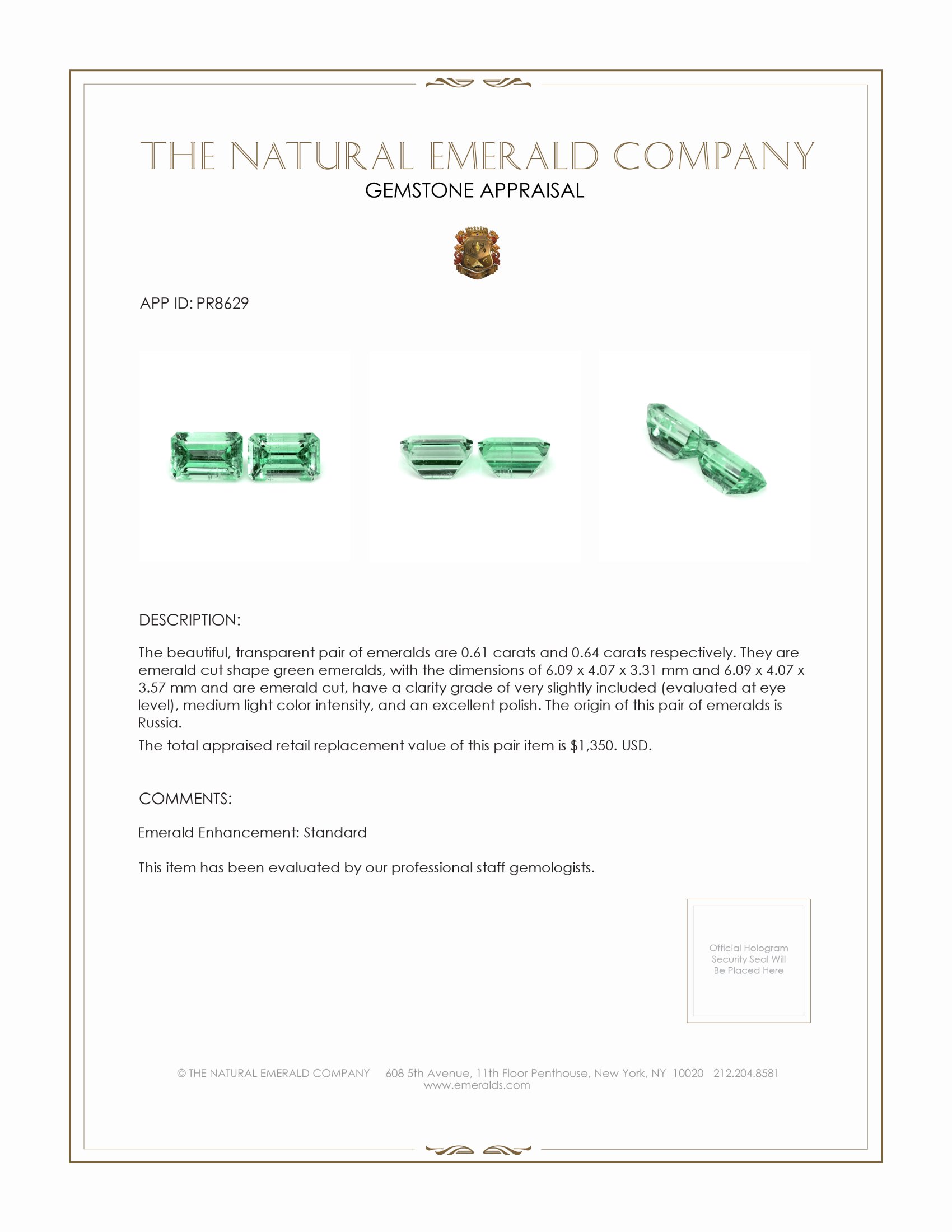 1.25 Ct.Tw. Emerald Pair from Russia