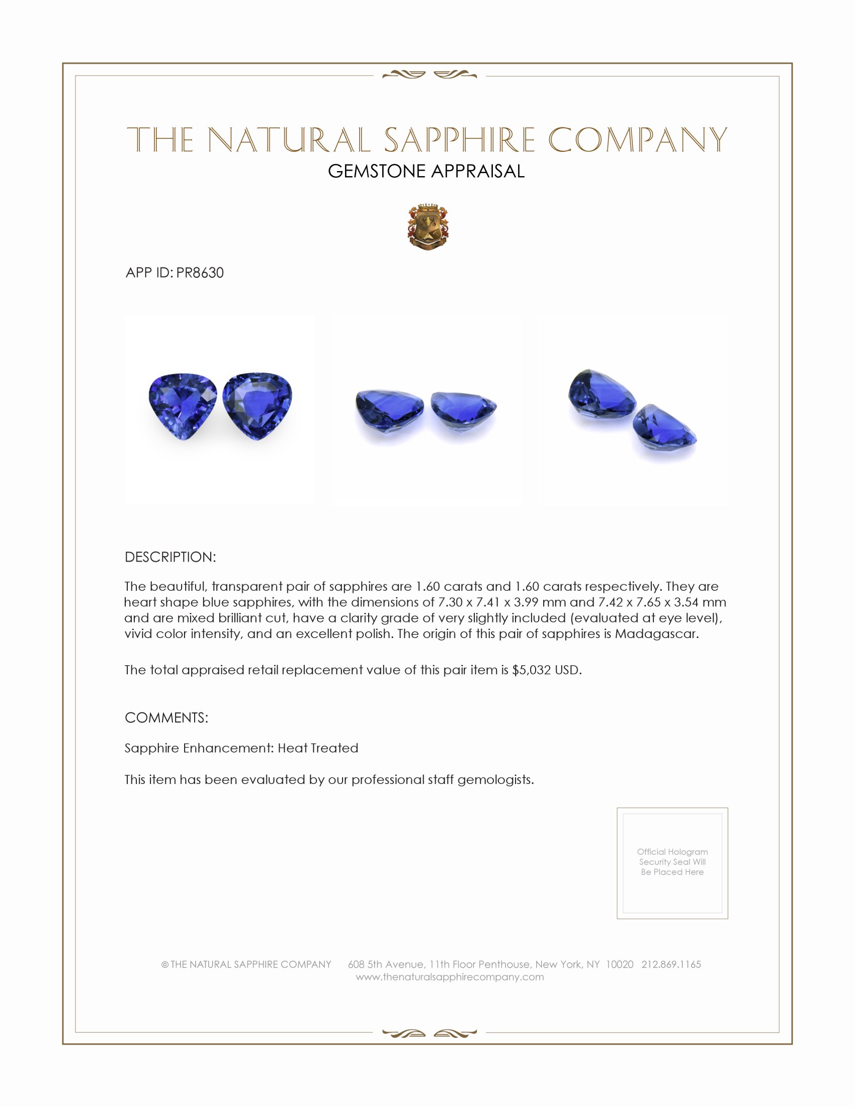 3.20 Ct.Tw. Blue Sapphire Pair from Madagascar