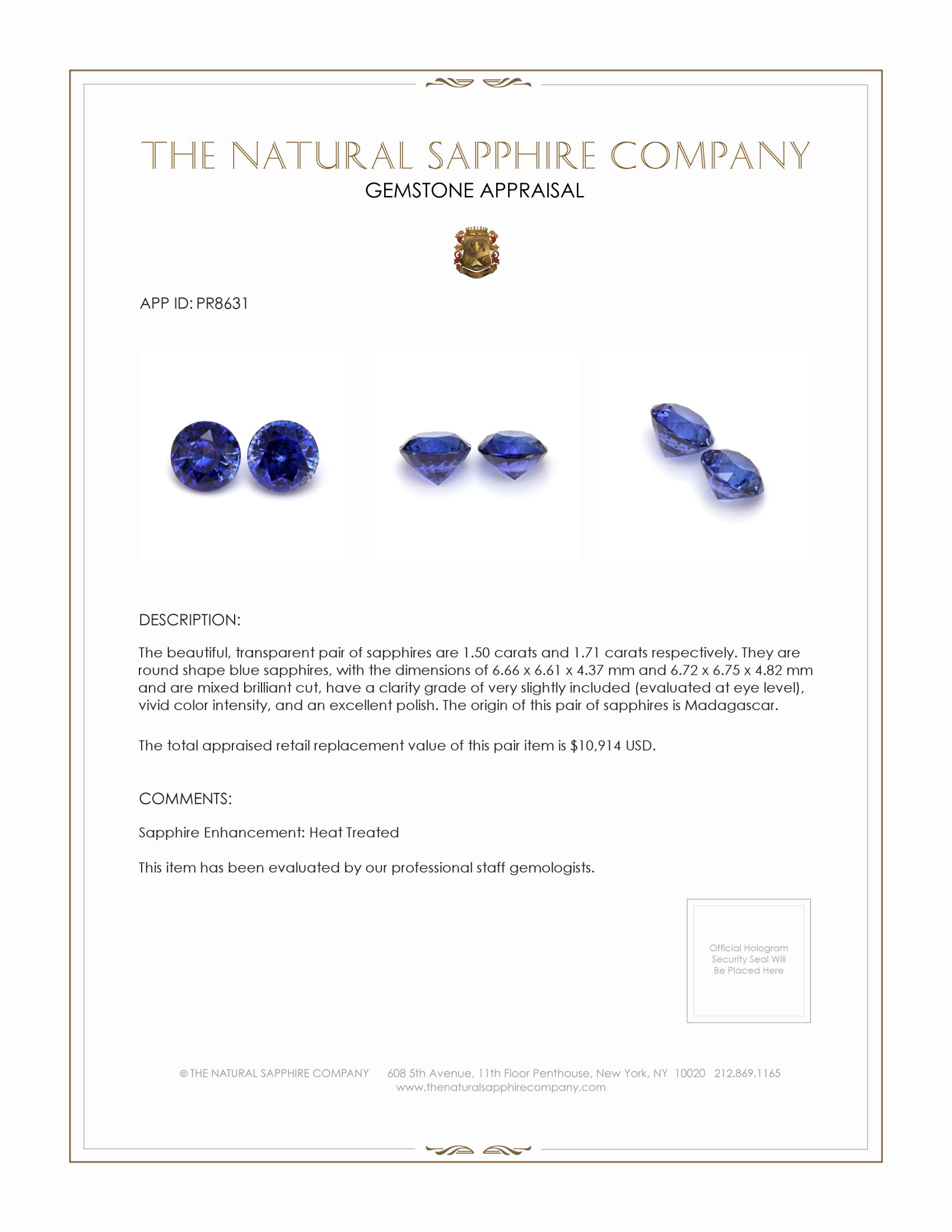 3.21 Ct.Tw. Blue Sapphire Pair from Madagascar