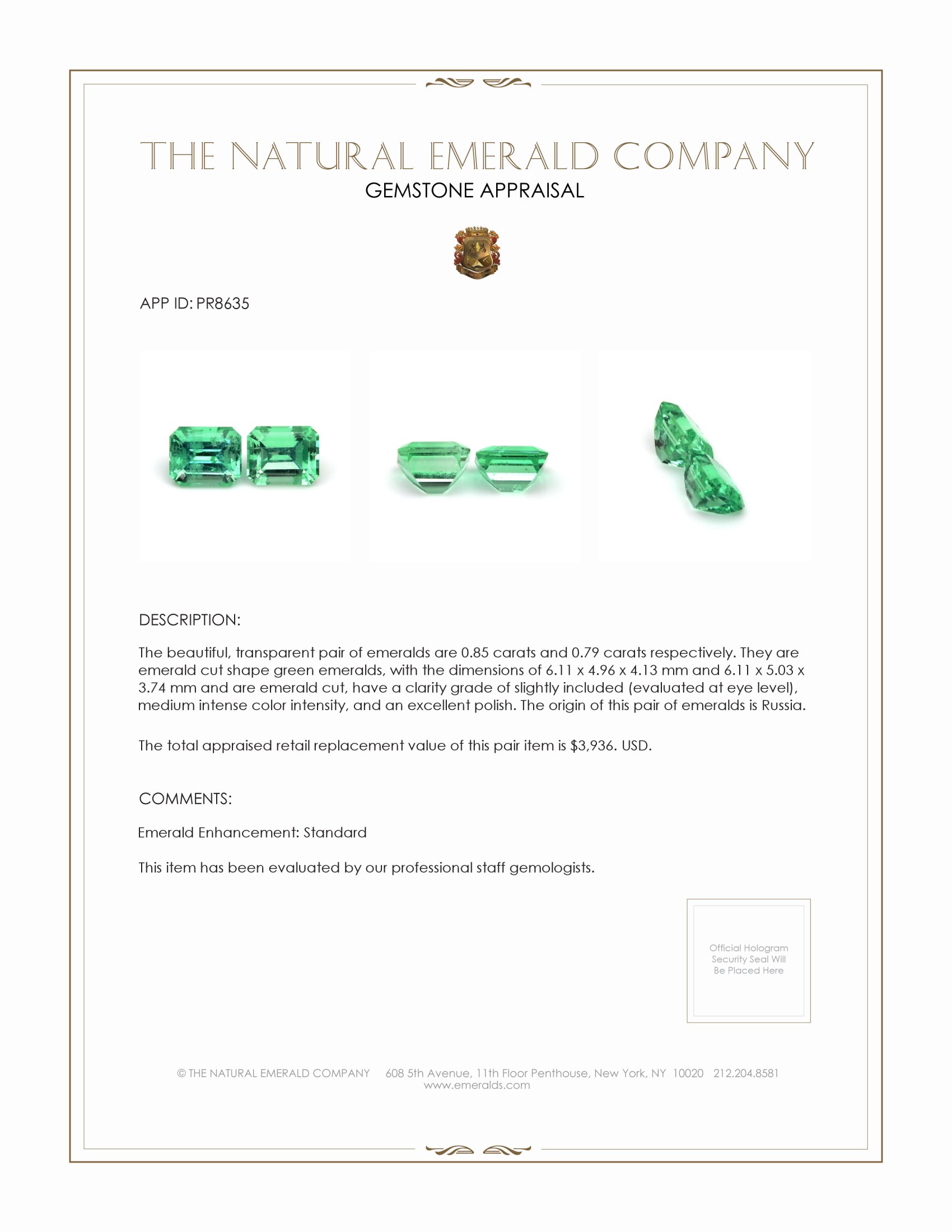 1.64 Ct.Tw. Emerald Pair from Russia