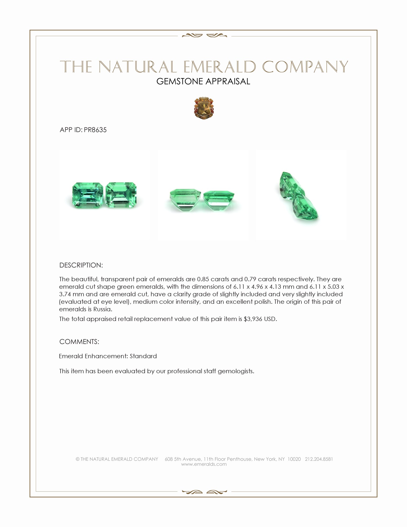 1.64 Ct.Tw. Emerald Pair from Russia