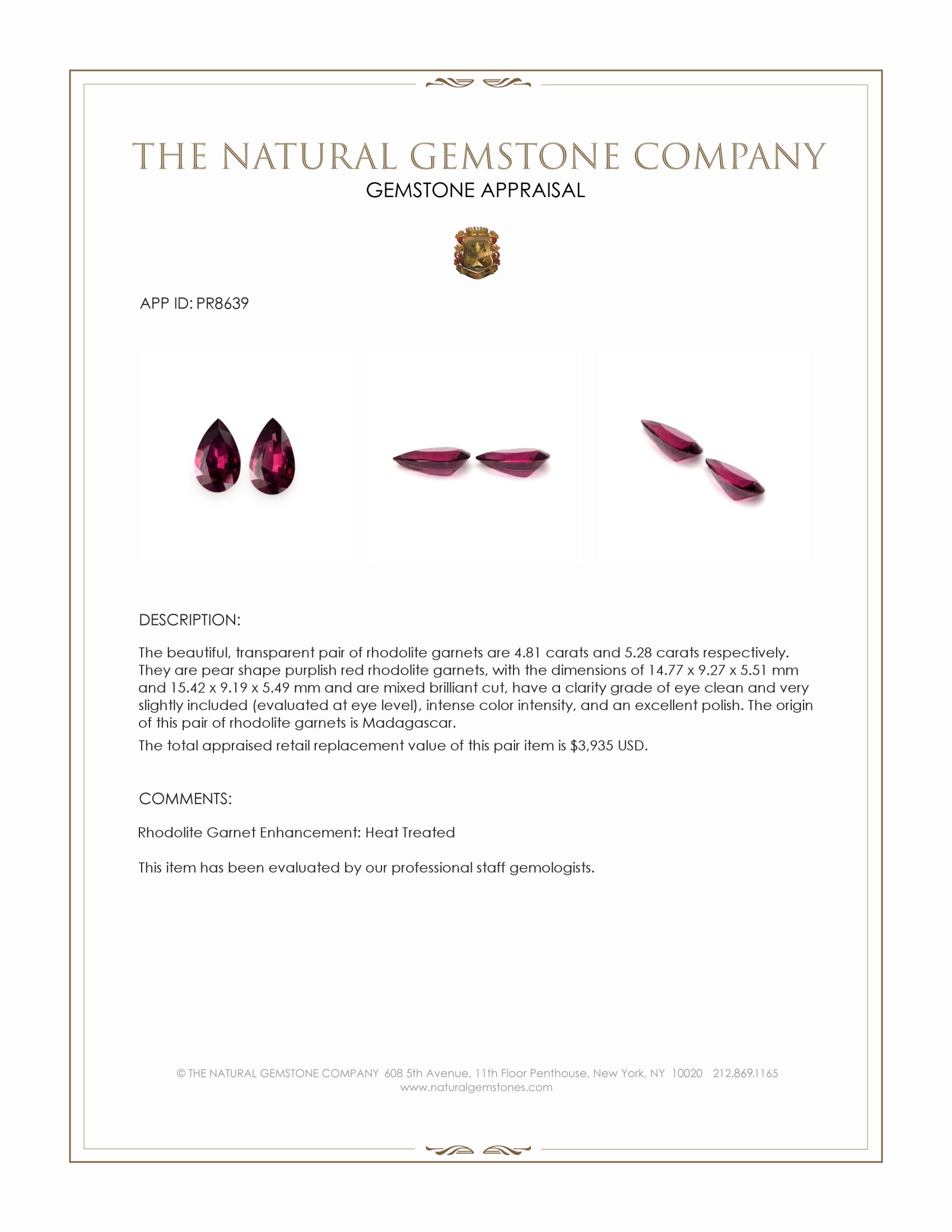 10.09 Ct.Tw. Purplish Red Rhodolite Garnet Pair from Madagascar