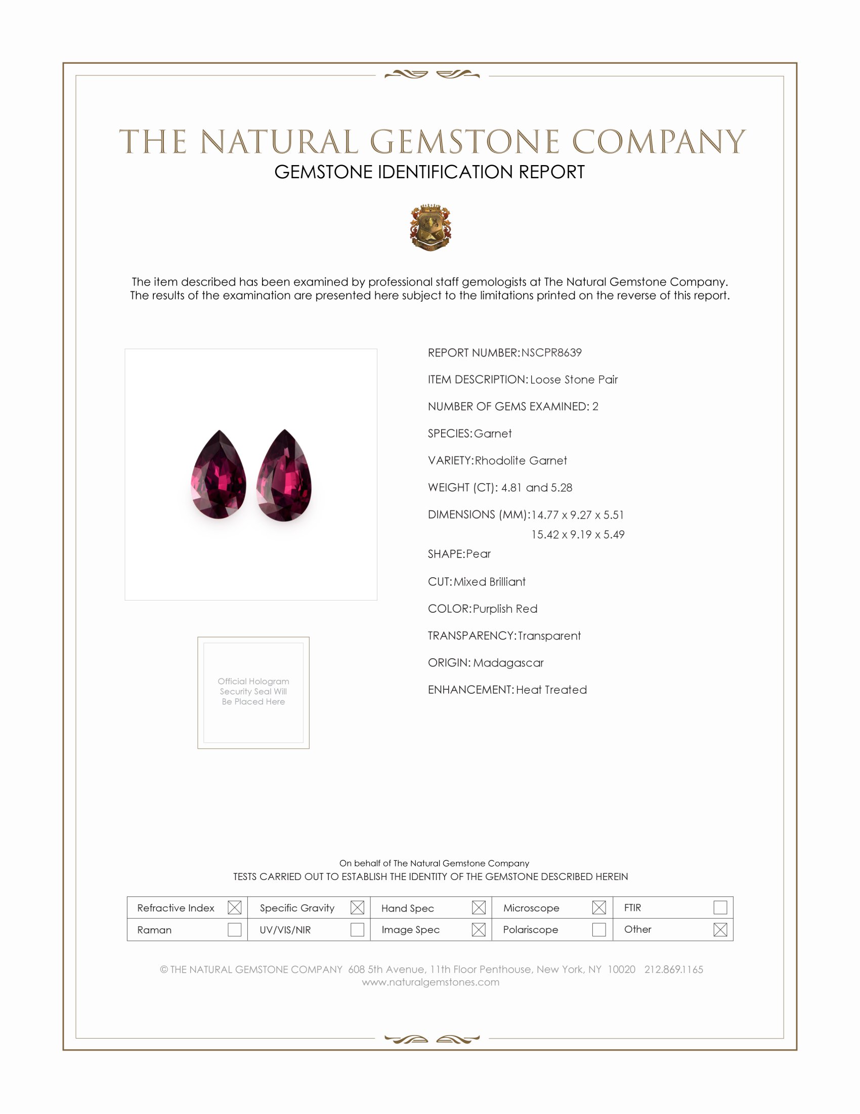 10.09 Ct.Tw. Purplish Red Rhodolite Garnet Pair from Madagascar