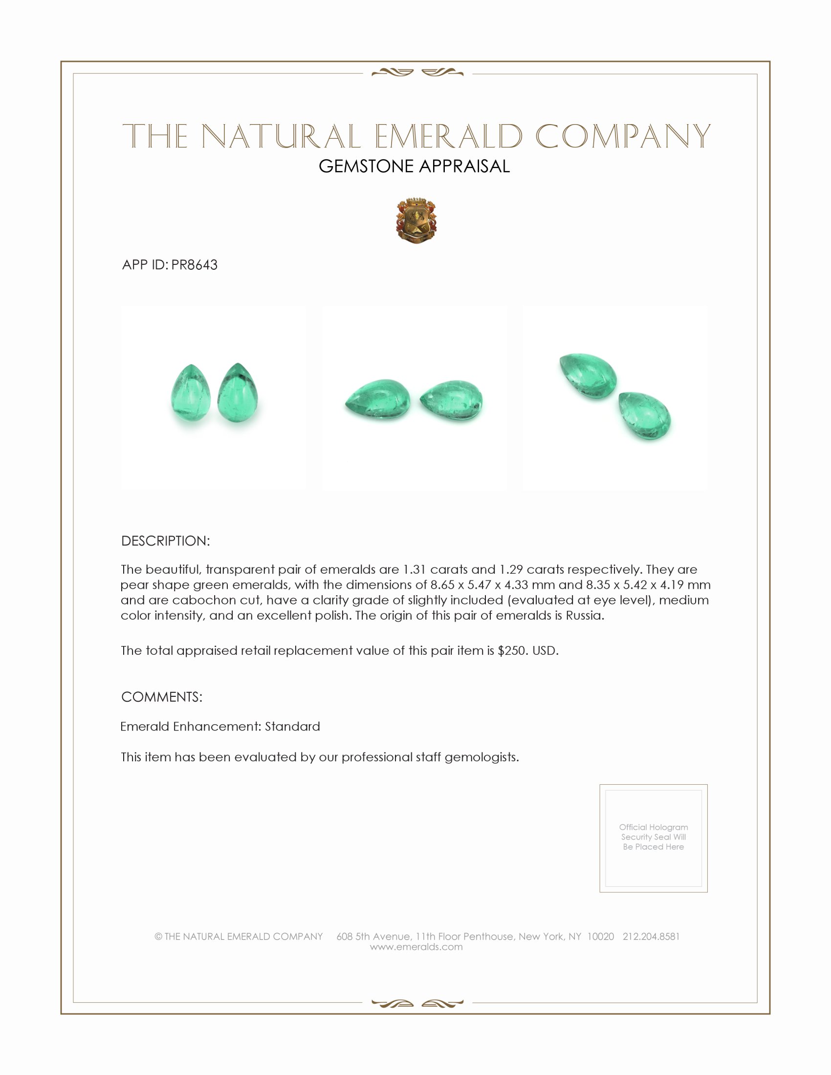 2.60 Ct.Tw. Cabochon Emerald Pair from Russia