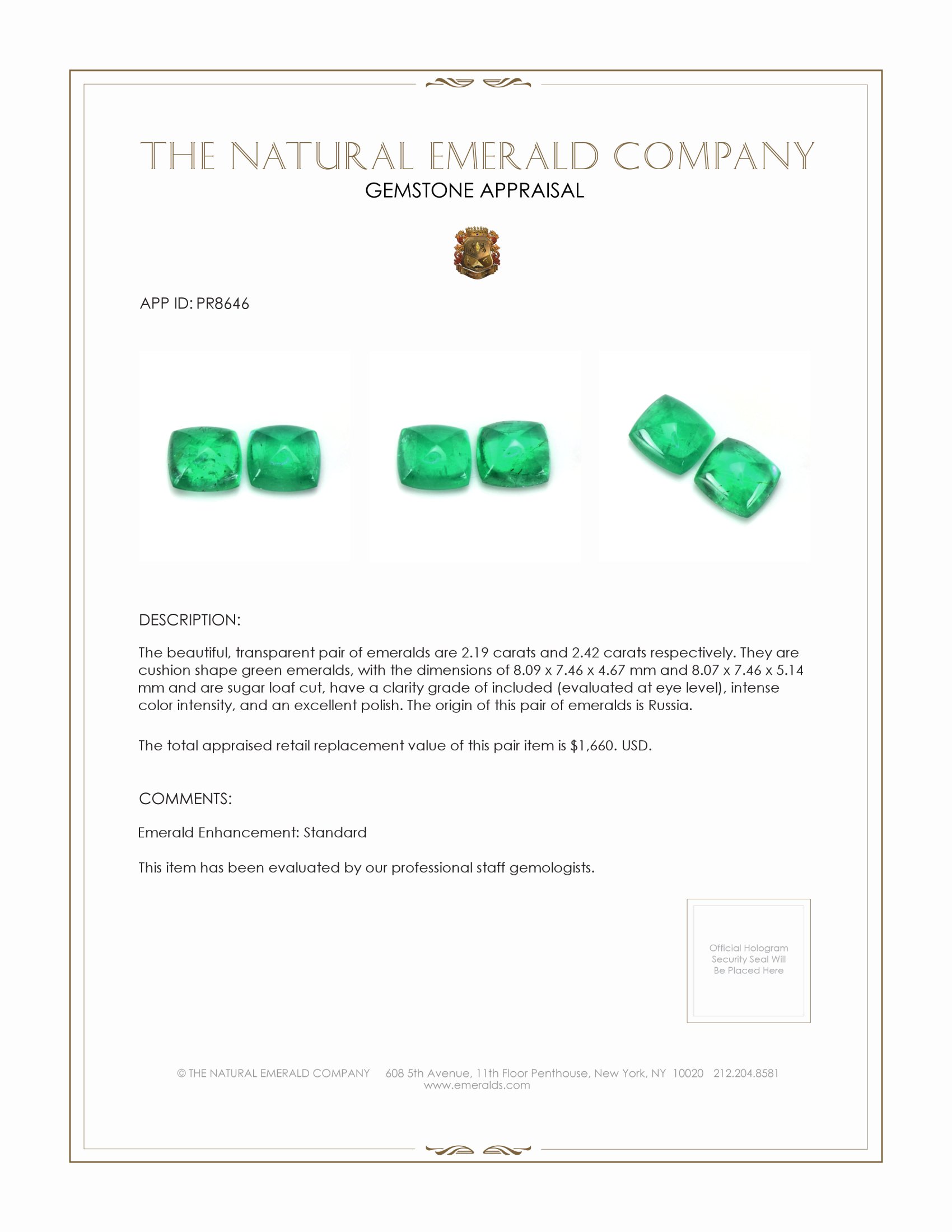 4.61 Ct.Tw. Cabochon Emerald Pair from Russia