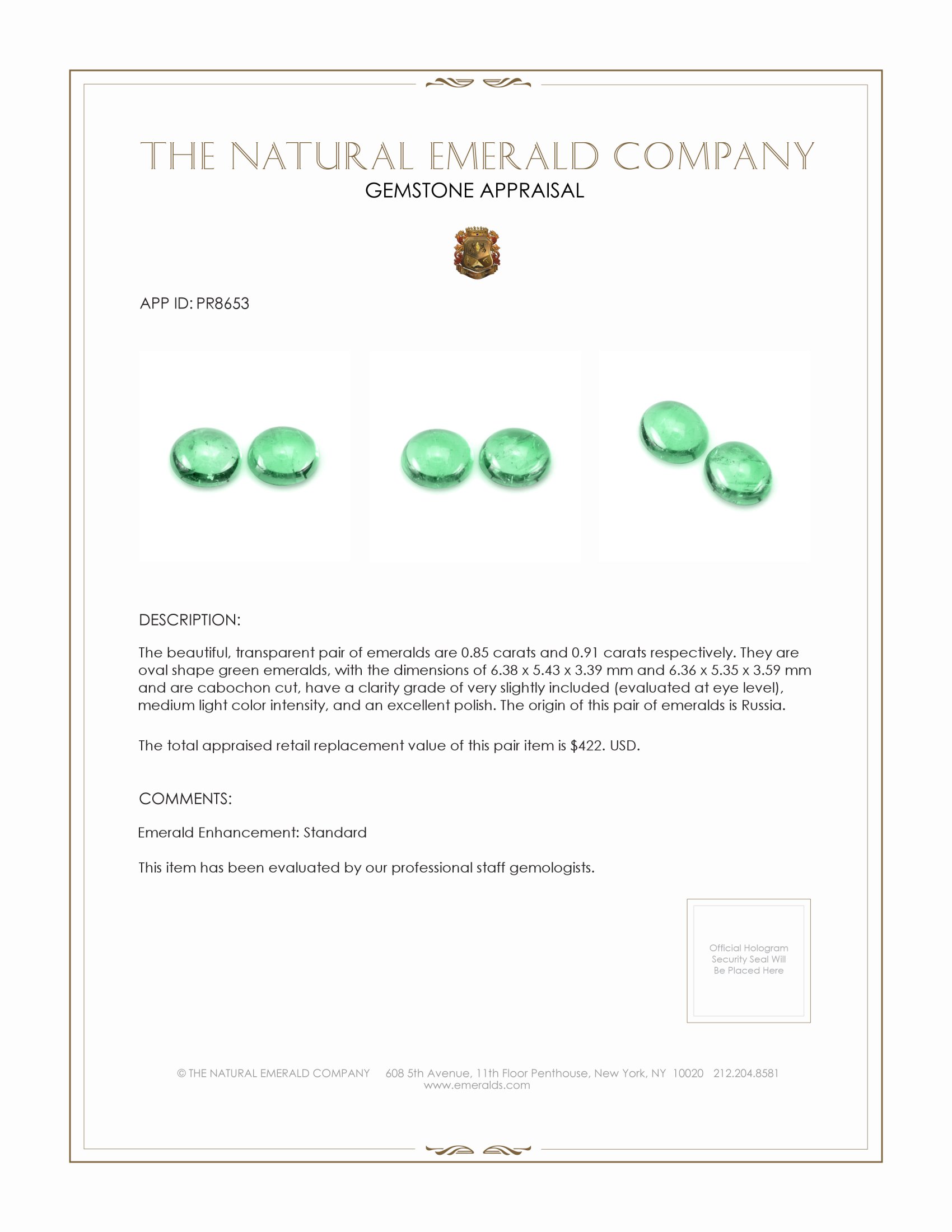 1.76 Ct.Tw. Cabochon Emerald Pair from Russia