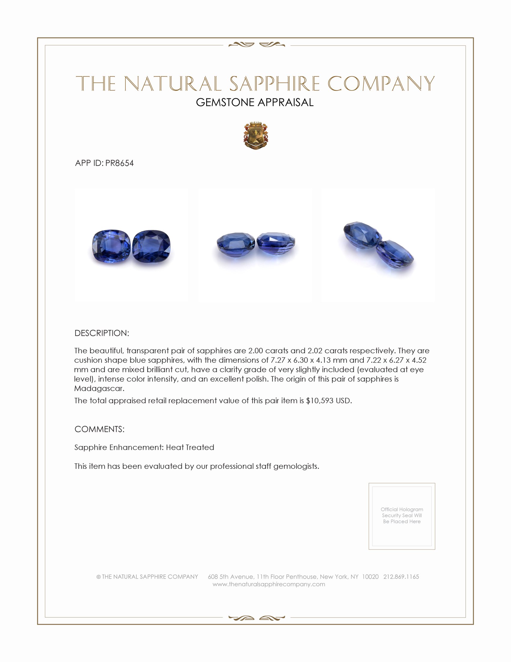 4.02 Ct.Tw. Blue Sapphire Pair from Madagascar