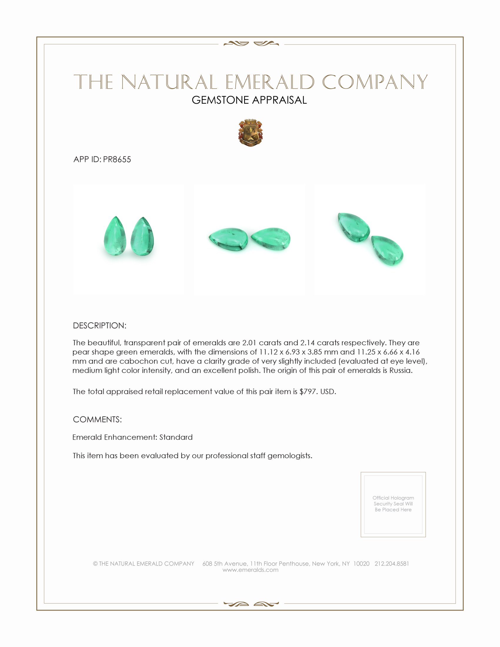 4.15 Ct.Tw. Cabochon Emerald Pair from Russia