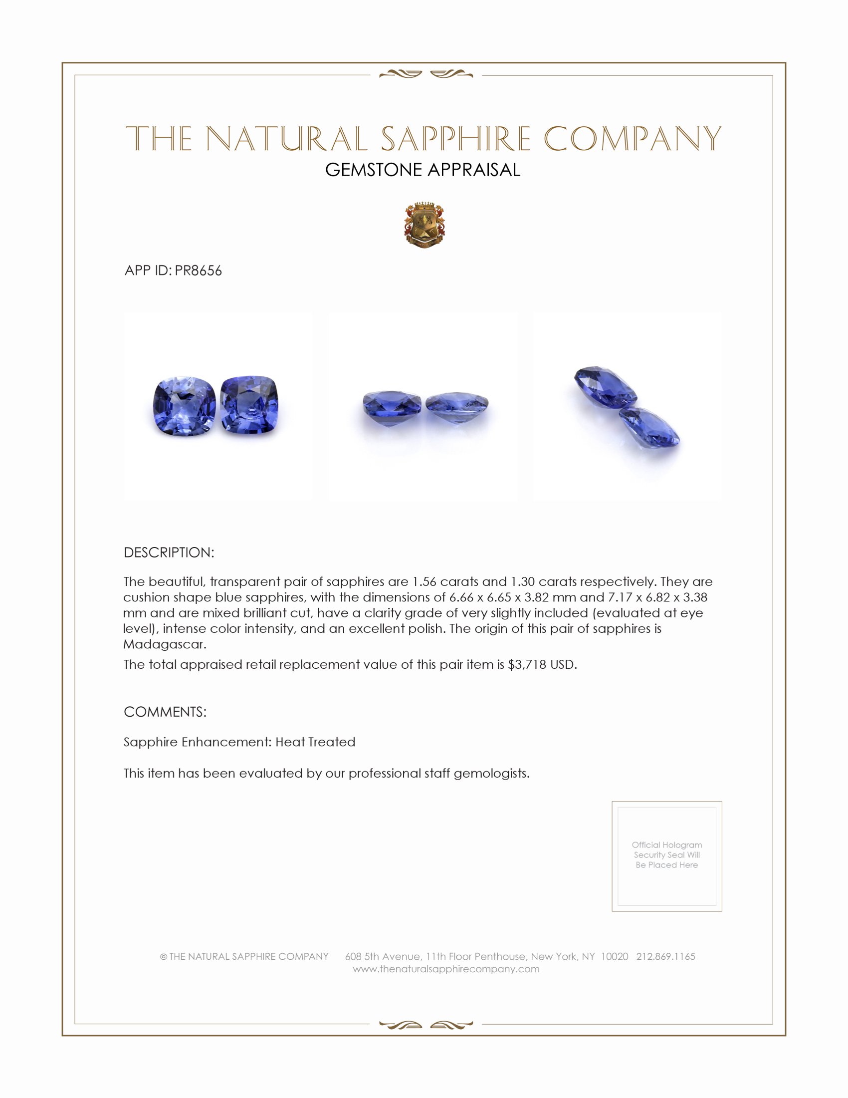 2.86 Ct.Tw. Blue Sapphire Pair from Madagascar