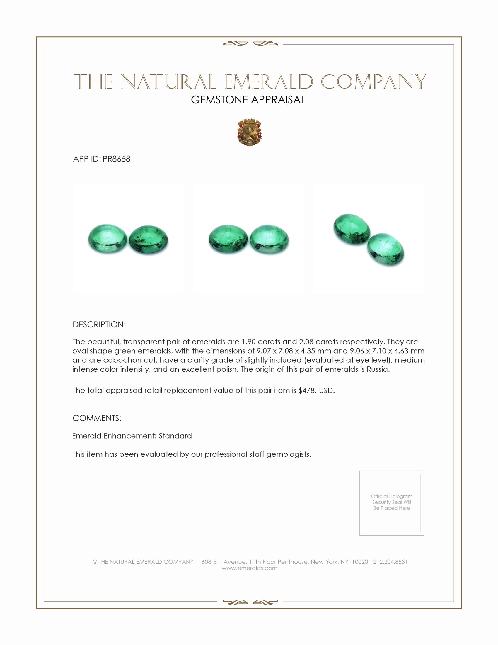 3.98 Ct.Tw. Cabochon Emerald Pair from Russia