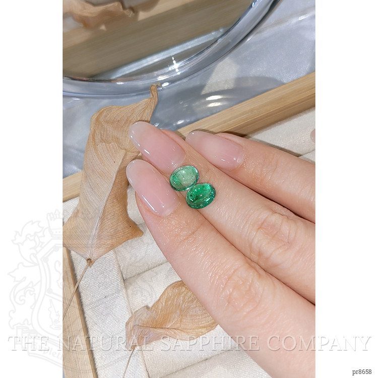 3.98 Ct.Tw. Cabochon Emerald Pair from Russia