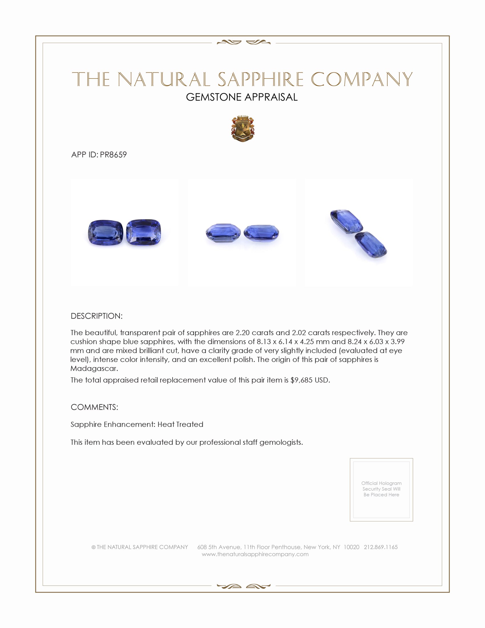 4.22 Ct.Tw. Blue Sapphire Pair from Madagascar