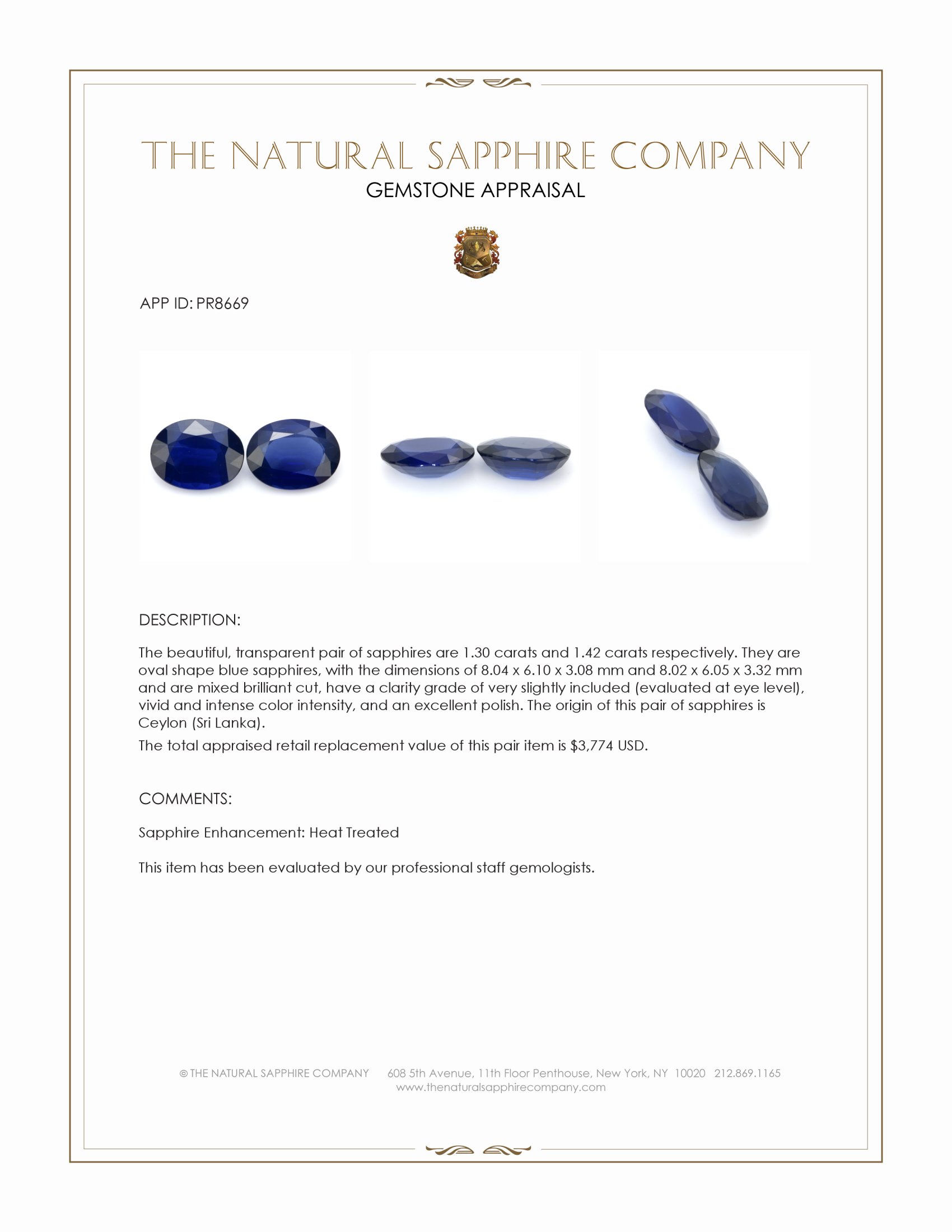 2.72 Ct.Tw. Blue Sapphire Pair from Ceylon (Sri Lanka)