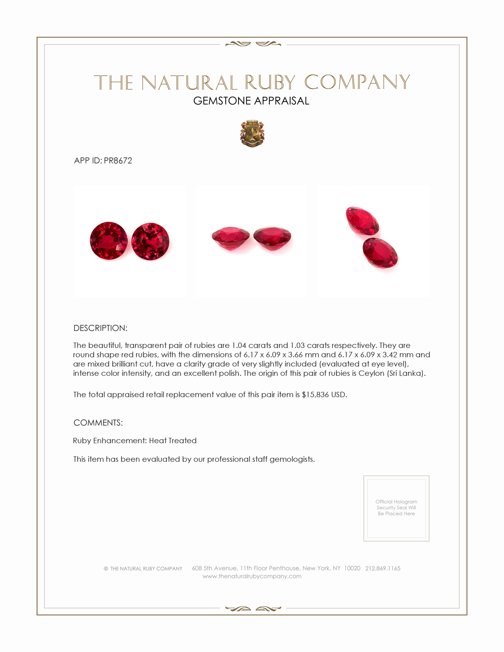 2.07 Ct.Tw. Ruby Pair from Ceylon (Sri Lanka)